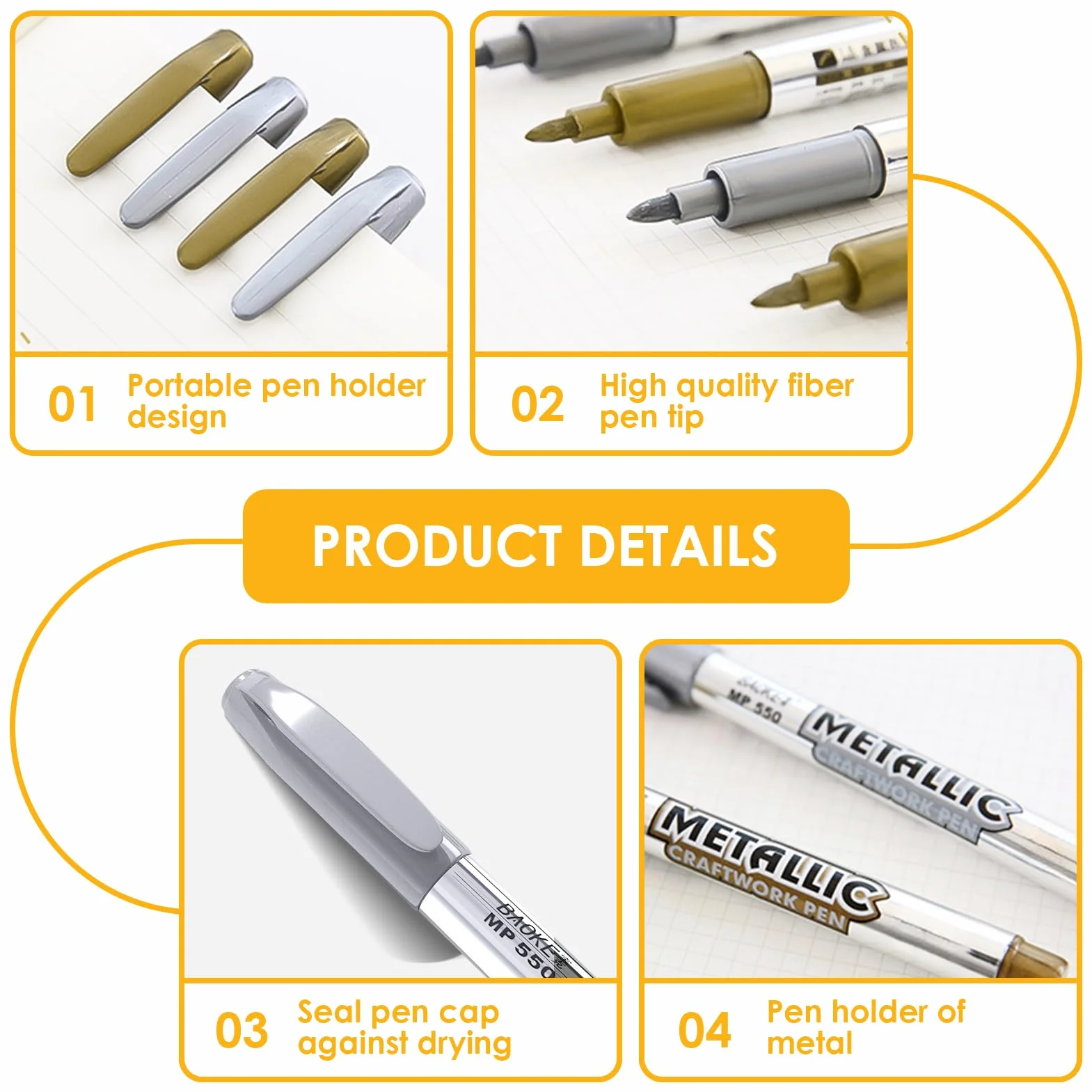 Pennarelli Oro e Argento 4 Pezzi, Pennarello Metallico Indelebile per Ceramica Vetro Carta Metallo Legno