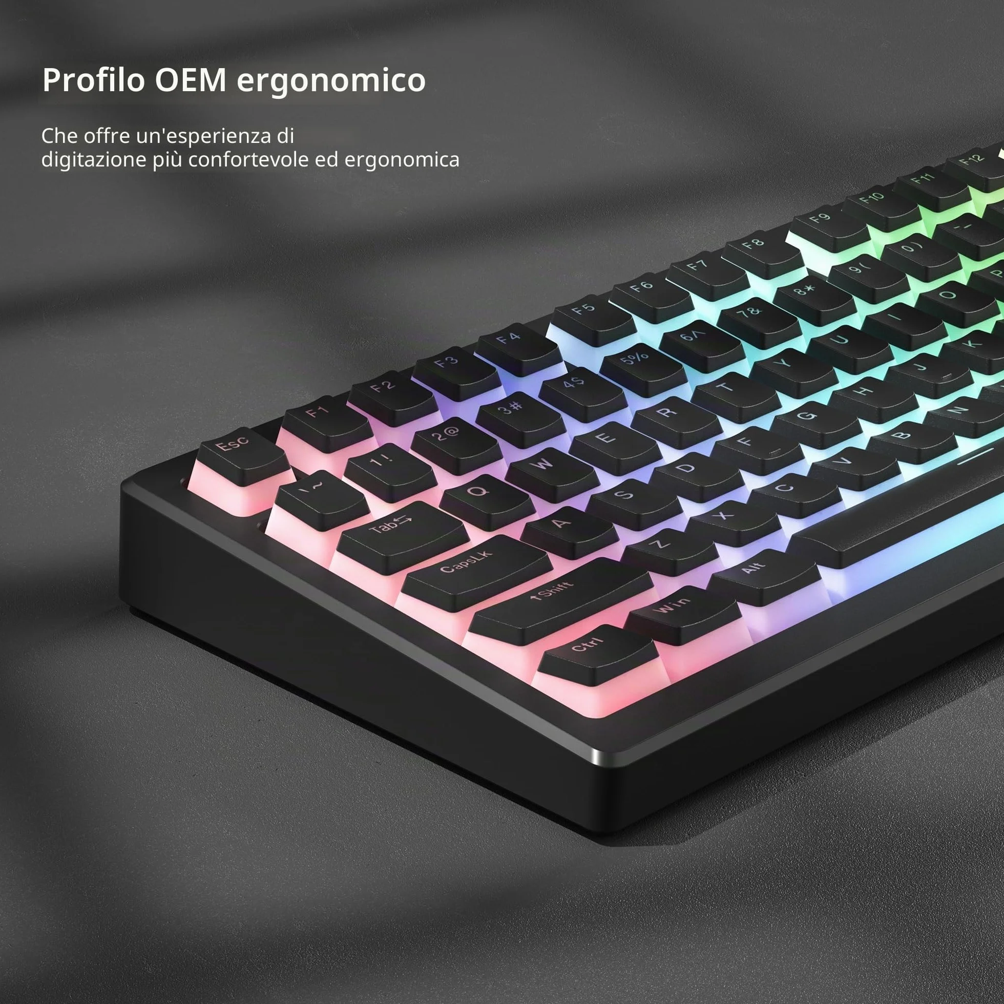 Pudding Keycaps PBT, 130 Tasti Tastiera, Brillare Attraverso, Personalizzata Profilo OEM per 100%, 75%, 65%, 60% MX-stem Interruttori Tastiere - Nero