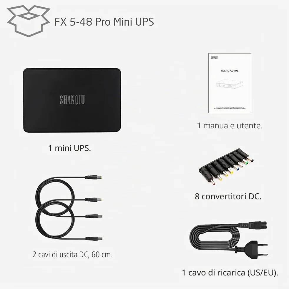 Gruppo di Continuità Mini UPS POE Gigabit per Router, Modem, Telecamera, Ingresso 100~240V AC Uscita 5V USB 9V/12V DC 24V/48V POE (1000mbps)