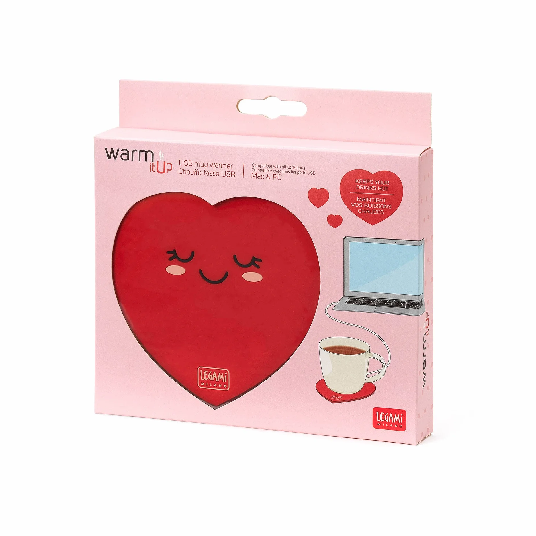 Legami - Scalda tazza, Warm it up, Tema Heart, Cavo USB, 10 x 10 cm, in vinile, ideale per tazze e bicchieri con fondo piatto