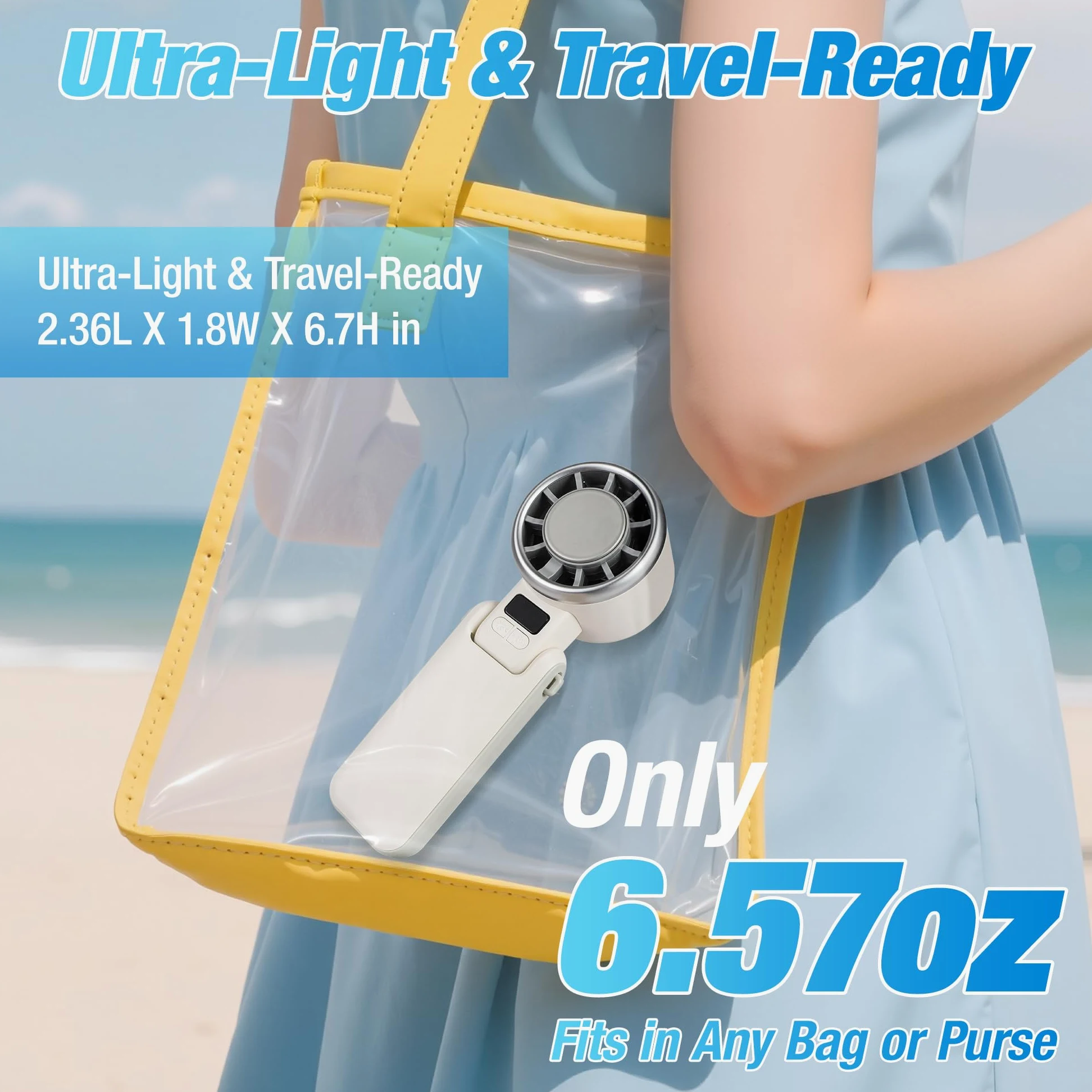 Ventola portatile Turbo portatile con raffreddamento ICE - batteria da 4000 mAh, vento a 5 velocità, motore brushless, ricarica rapida USB-C, pieghevole, indossabile e da tavolo, mini ventilatore per