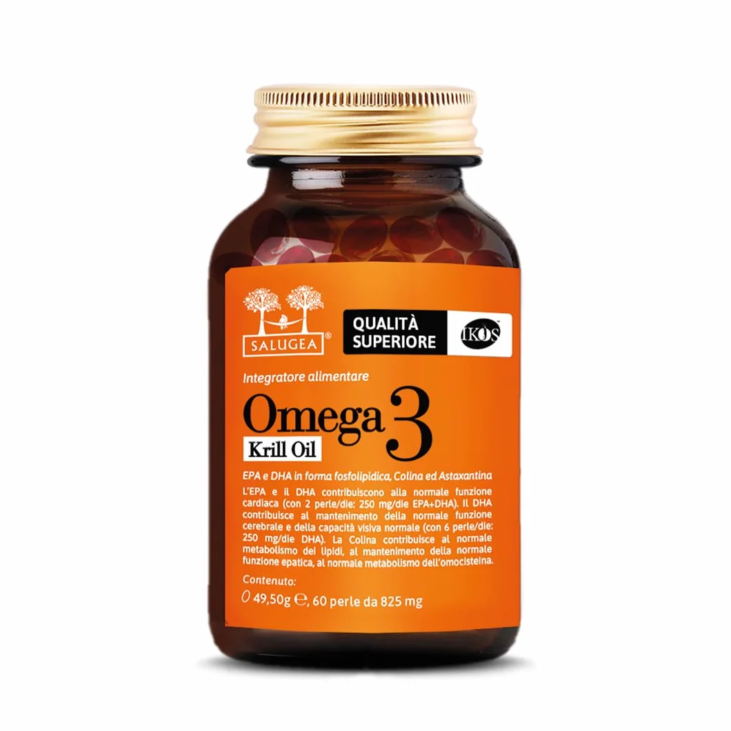 Salugea OMEGA 3 KRILL OIL IKOS 60 Perle Olio di Krill Antartico EPA DHA Astaxantina Colina
