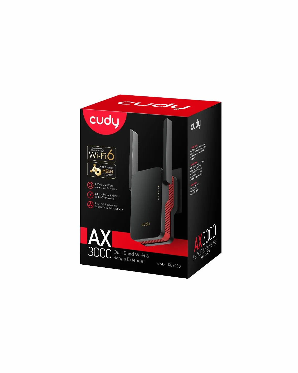 Cudy AX3000 Dual Band Wi-Fi 6 Extender, WiFi 6 Ripetitore Copertura fino a 3000 Sq.Ft. e 60 dispositivi, 802.11ax, 160MHz, MU-MIMO, Beamforming, OFDMA, WPA3