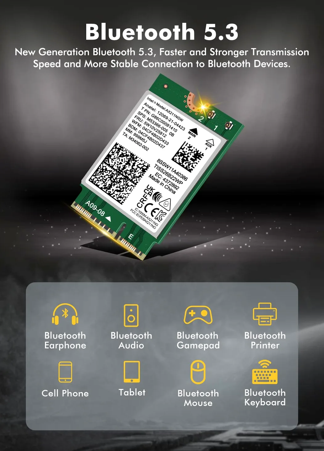WiFi 6E Wireless Card AX211 NGW. Only Support CNVio2 Protocol and 12/13th Generation CPU, Bluetooth 5.3, Tri-Band 5400Mbps, Network Adapter for Laptop Support Windows 10/11 (64bit),Linux.