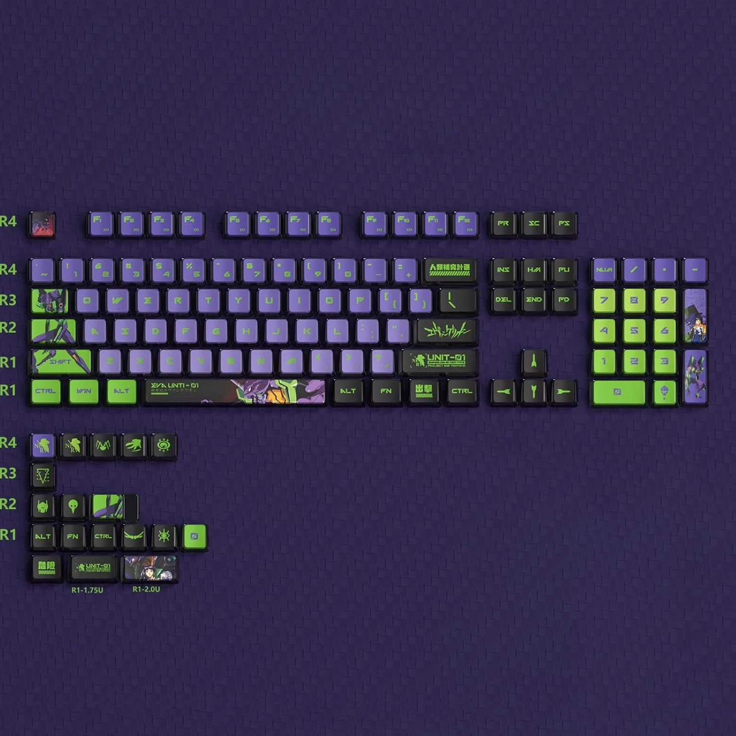 DucKey Copritasti Traslucidi Evangelion, Tastiera da Gioco Meccanica Eva Anime OEM Profilo PBT+Tastiera PC(EVA-01)