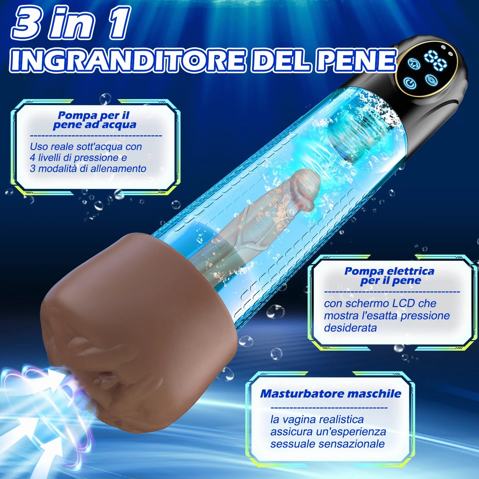 Masturbatore Elettrico per Uomo con 6 Modalità di Aspirazione e Anelli Fallici