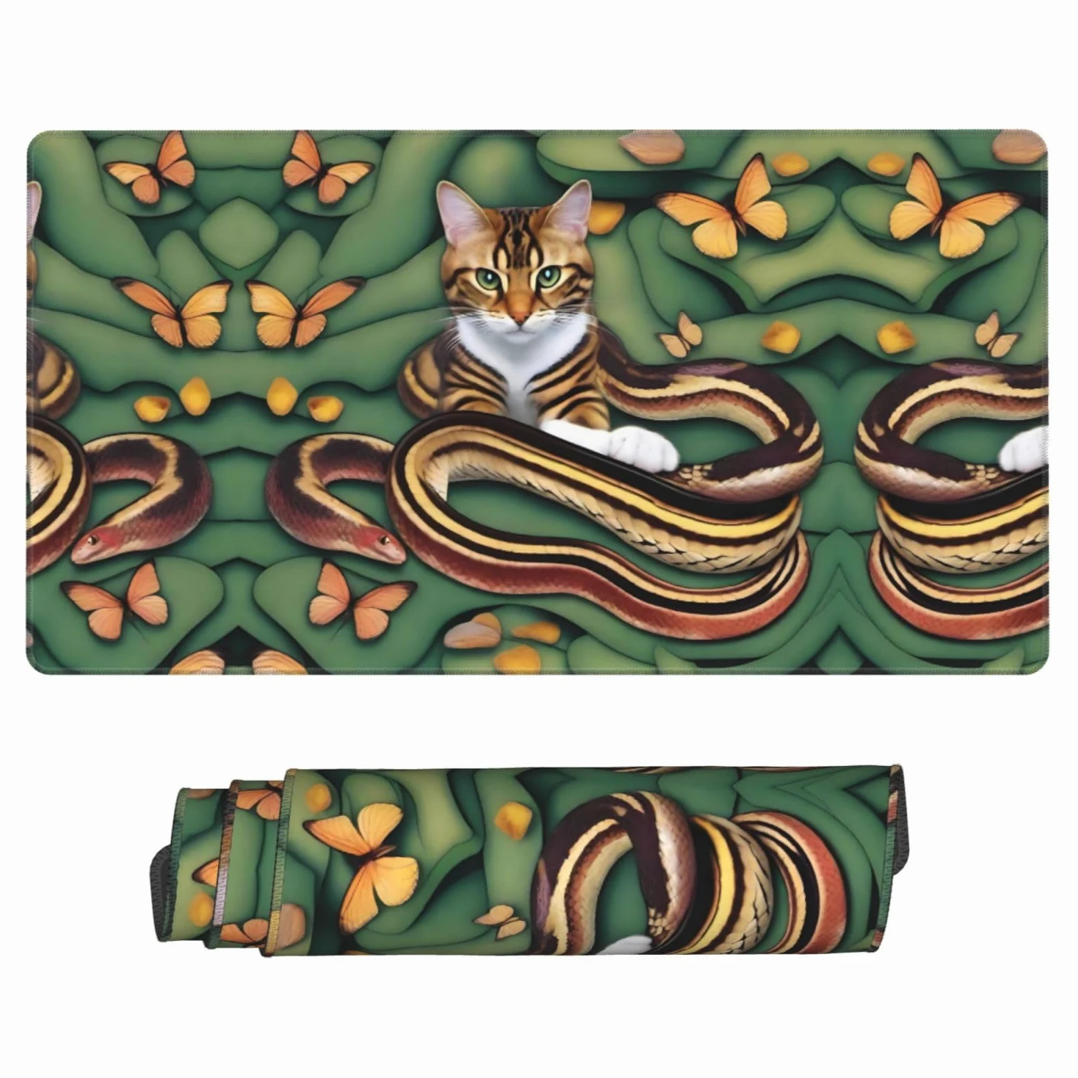 The Story of the Snake and the cat, tappetino da scrivania grande per tastiera, base in gomma, motivo stampato, per ufficio, gaming, laptop, PC, nero
