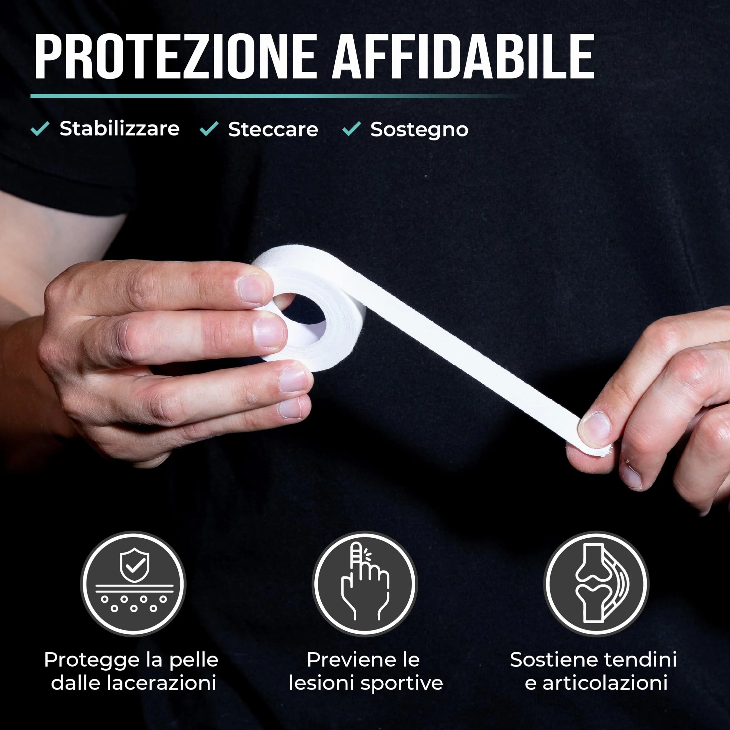 Nastro Sportivo Adesivo Extra Forte 3 Rotoli 30m Bianco per Allenamento Pesi Pallavolo Boulder