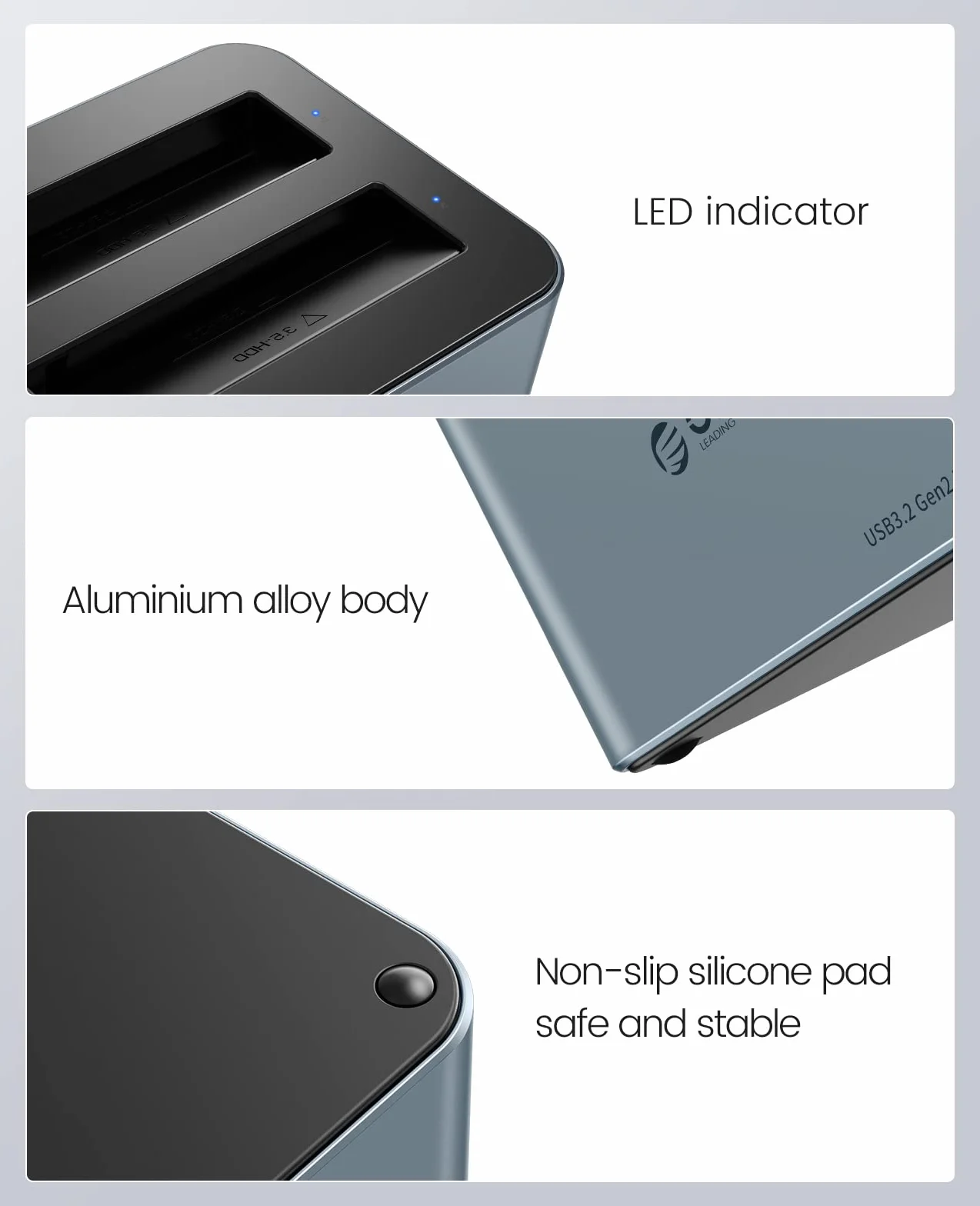 ORICO Docking Station 2 Aloggiamenti SATA 2.5/3.5 pollici USB 3.2 Gen 2 SSD/HDD 12V 3A 2TB