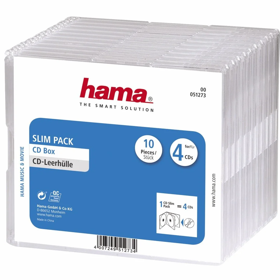 Hama CD Slim Pack 4, pack 10 - optical disc cases (pack 10, Transparent)
