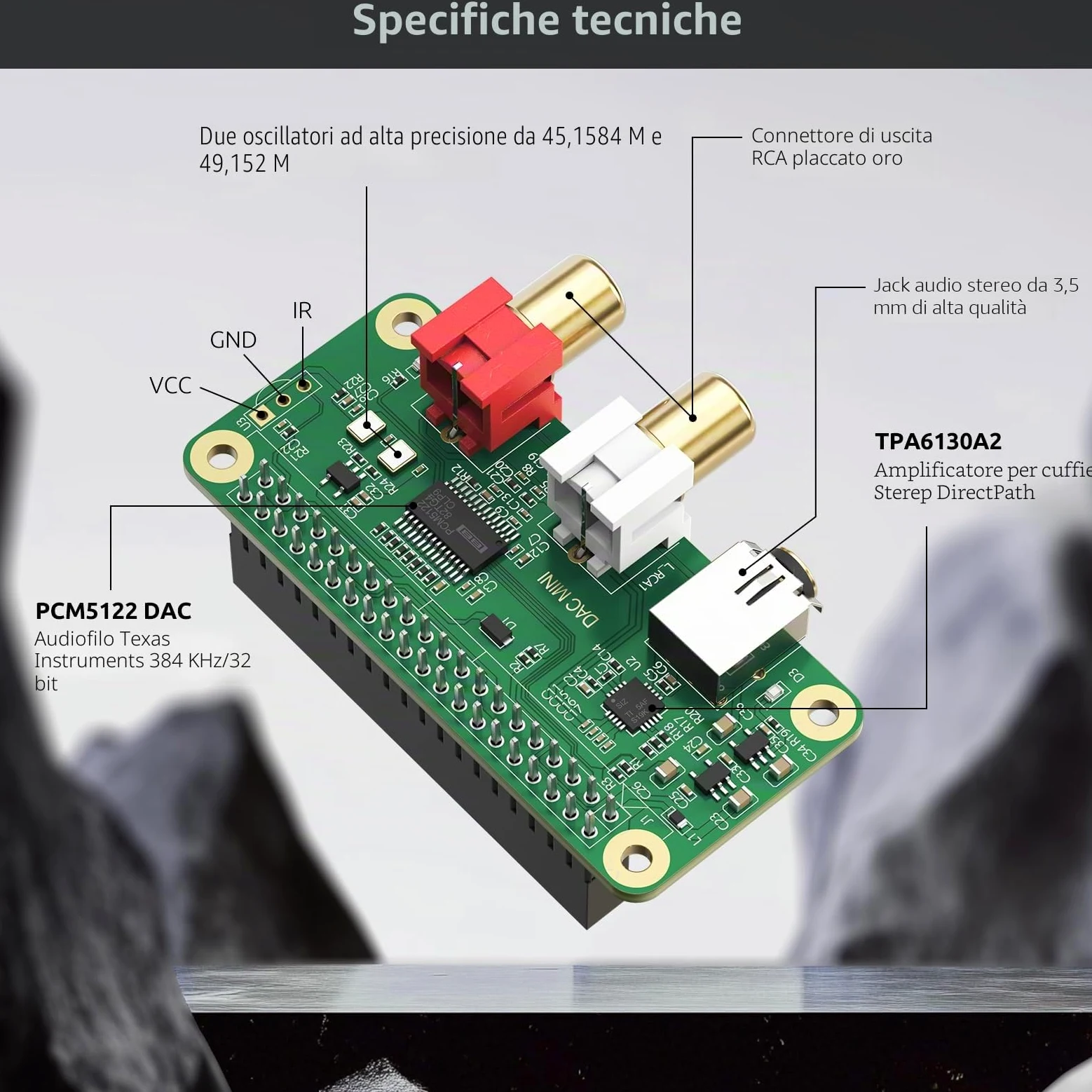 InnoMaker DAC Mini Hat Scheda Audio PCM5122 per Raspberry Pi 5/4/3B+/Zero 2W, Shield Audio HiFi 384kHz/32bit con Uscita RCA e 3.5mm