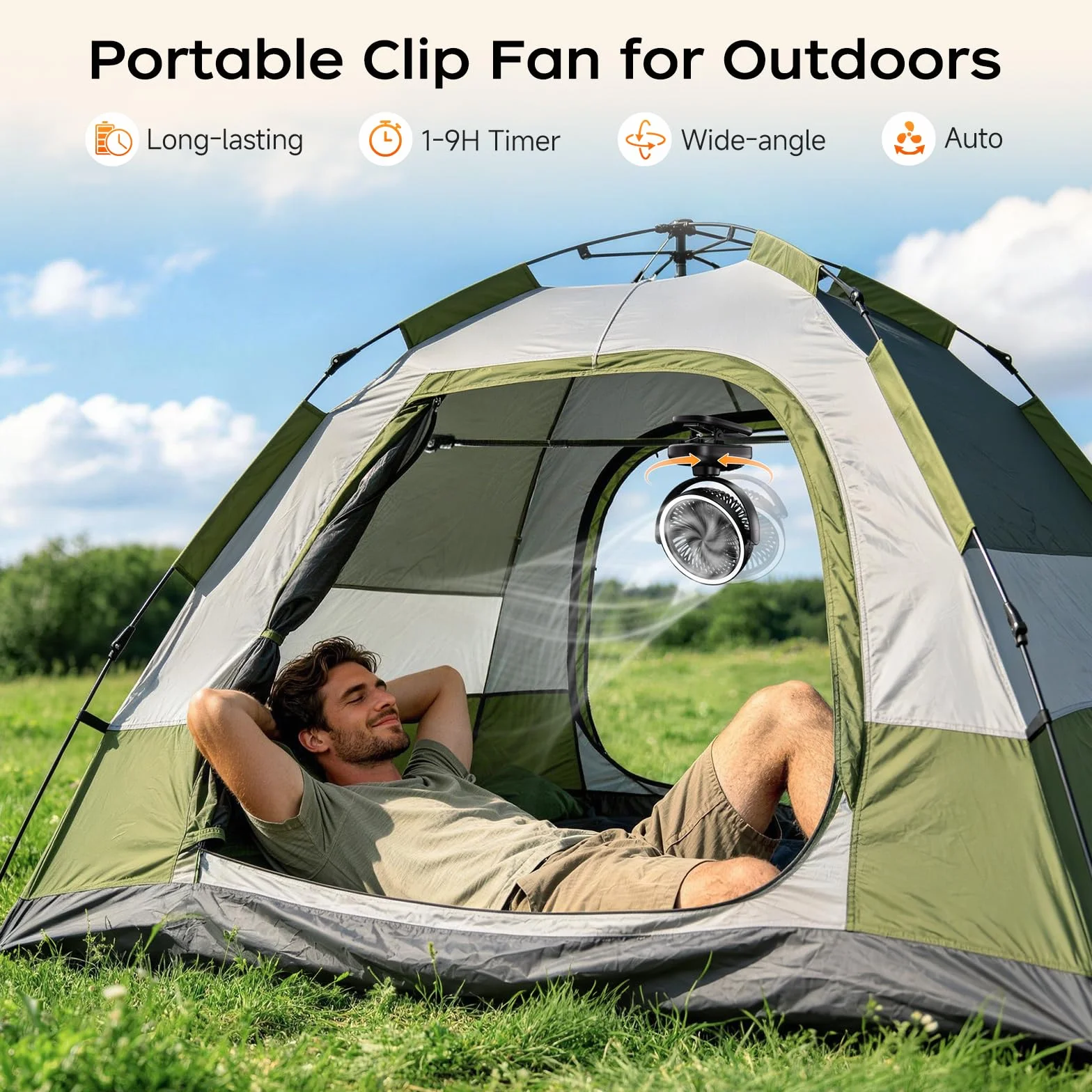 WUQNGI Mini Ventilatore Portatile,10000mAh Silenzioso Ventilatore da Tavolo,USB Ventilatore da Scrivania Potente con Pinza e Timer,Oscillante,Ricaricabile,Luci LED per Notte Camper Passeggino Ufficio