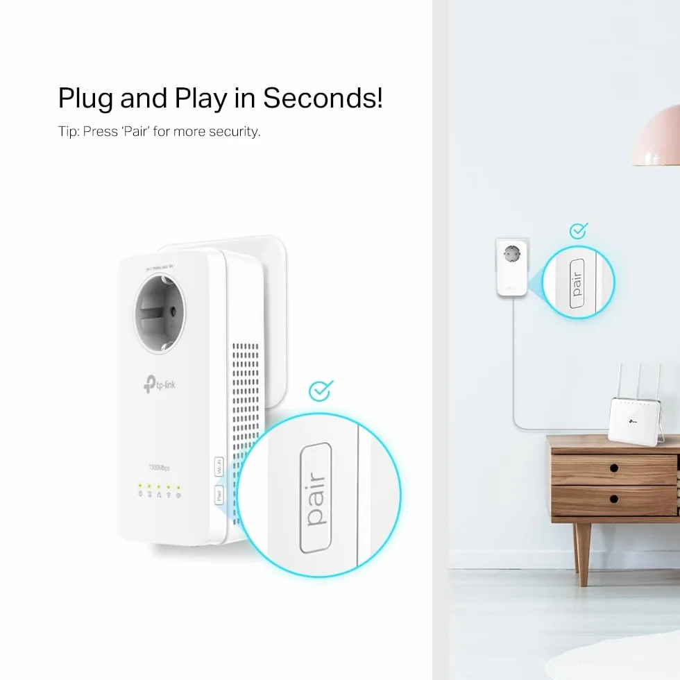 Tp-Link Tl-Wpa8631P Kit Powerline Wifi, Av1300 Mbps Su Powerline, Ac1200 Mbps Su Wifi Dual Band, 3 Porte Gigabit, Plug And Play, AV1300 Wi-Fi AC1200 con presa, Bianco
