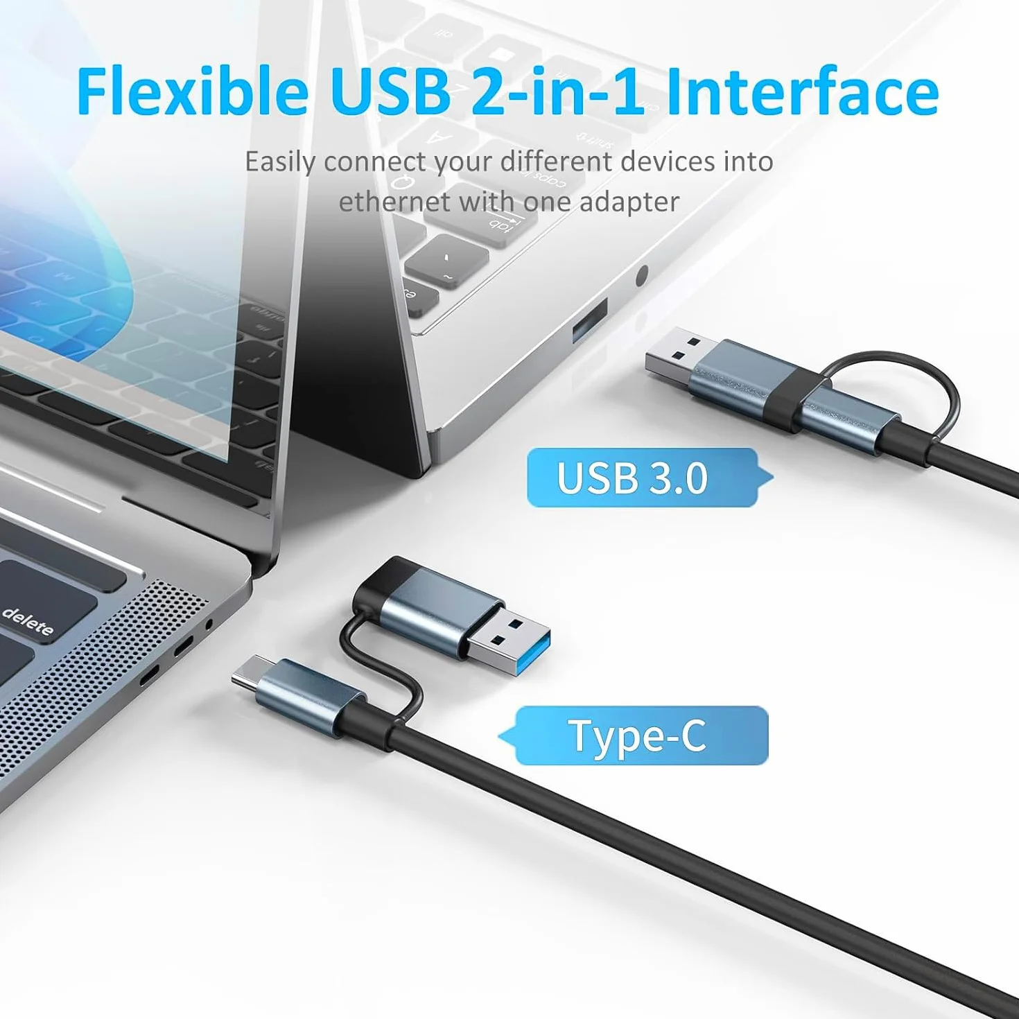 5 IN 2 Adattatore USB Ethernet Gigabit RJ45, Hub Ethernet LAN con 3 Porte USB 3.0 e Ricarica Tipo C PD,Connessione Stabile e Compatibile con Windows macOS Linux Chromebook
