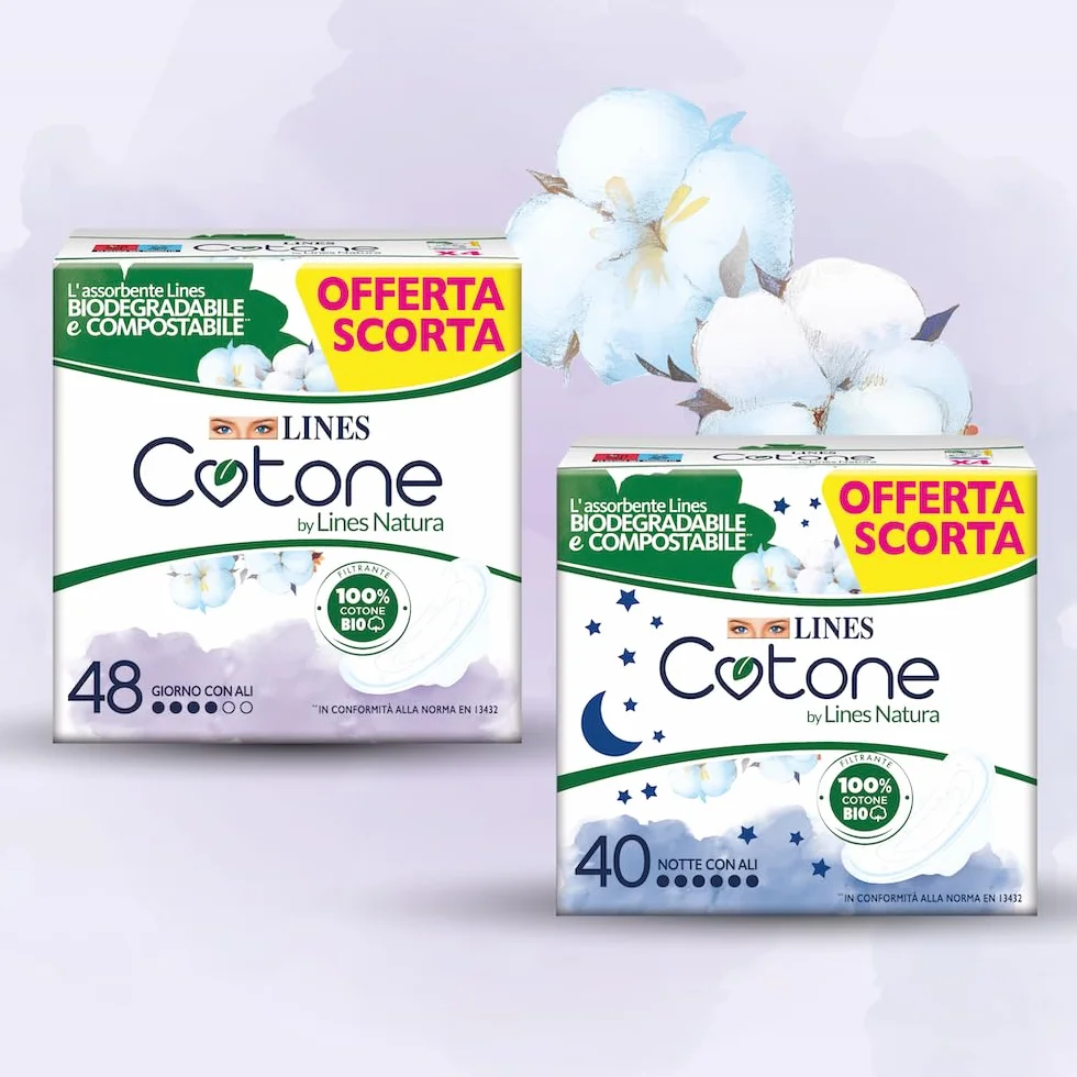 Lines Cotone Natura Ali 12 assorbenti giorno biodegradabili compostabili 100% cotone bio