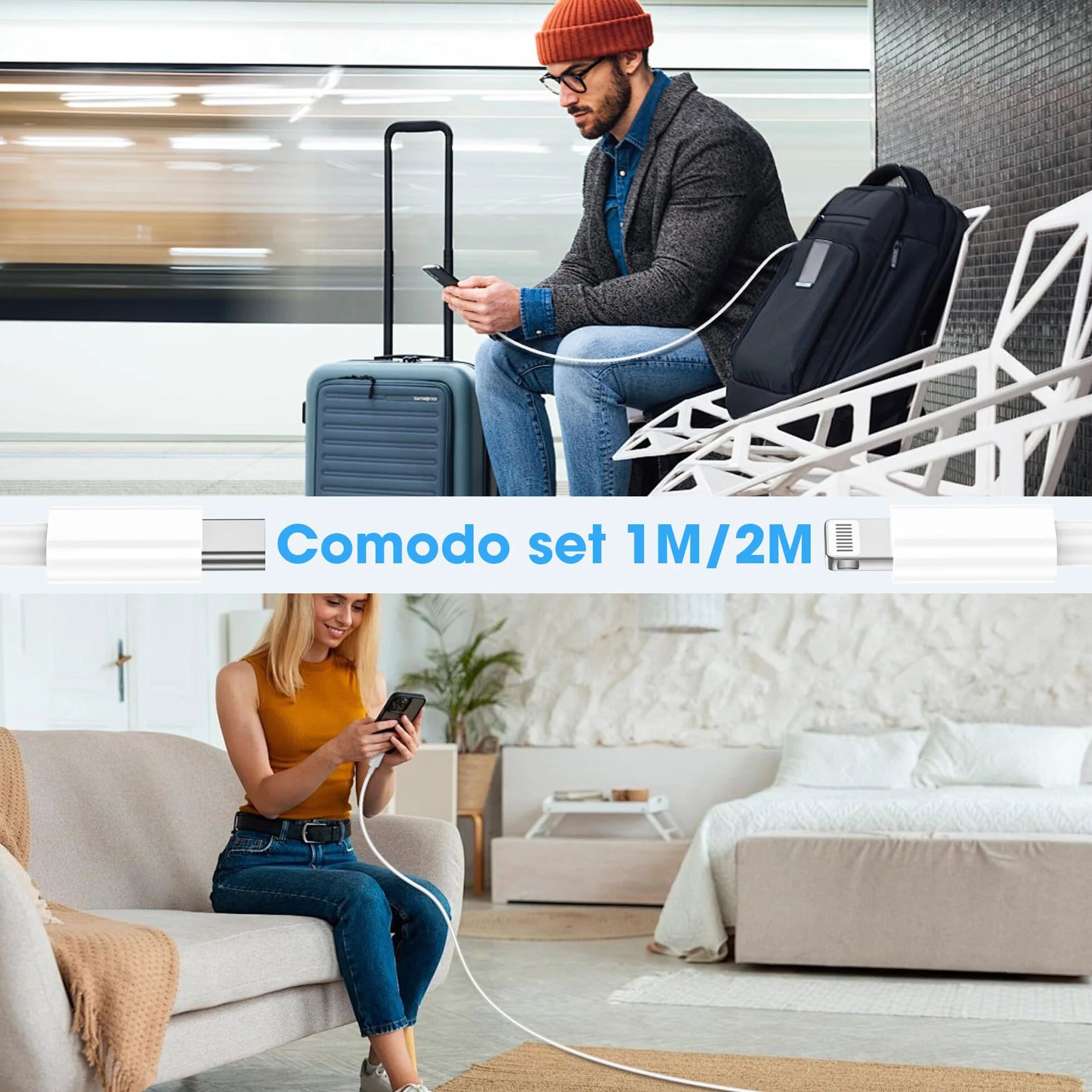 Cavo USB C Lightning Ricarica Rapida 1m+2m per iPhone 14/13/12/11/X/8/7/6 iPad Mini