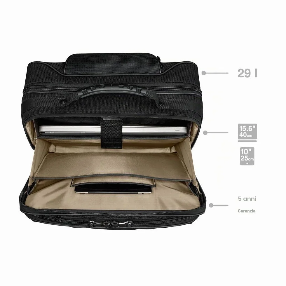 WENGER Legacy Black Series Cartella con Ruote, Borsa Trolley Porta PC, Notebook 15,6”, 29 l, Ufficio Lavoro Università Scuola, Nero, 653631