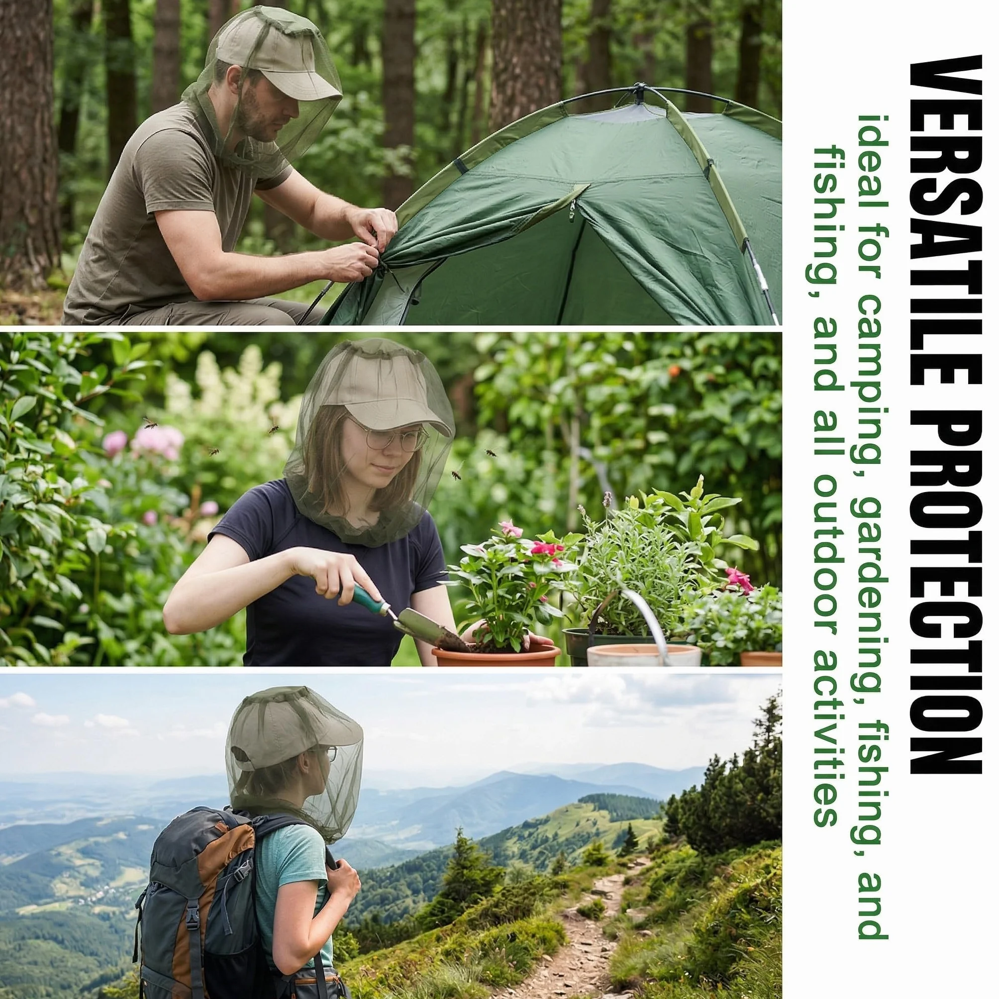 Zanzariera per Testa Rete Antizanzare Viso in Nylon Maglia Fine 50cm Verde Militare Protezione Insetti Campeggio Pesca Trekking