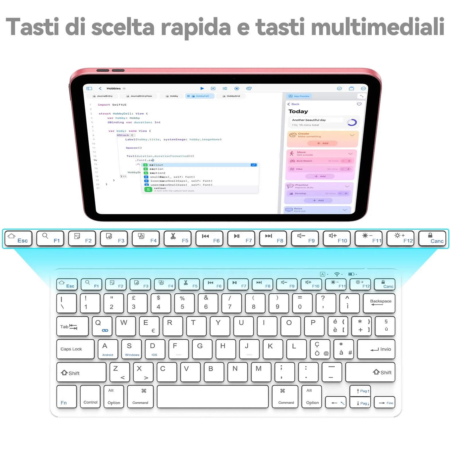 TQQ Tastiera Bluetooth Ricaricabile per iPad, Air, Pro, Mini, Samsung Tablet, Android e Windows, Tastiera Wireless, Bianco