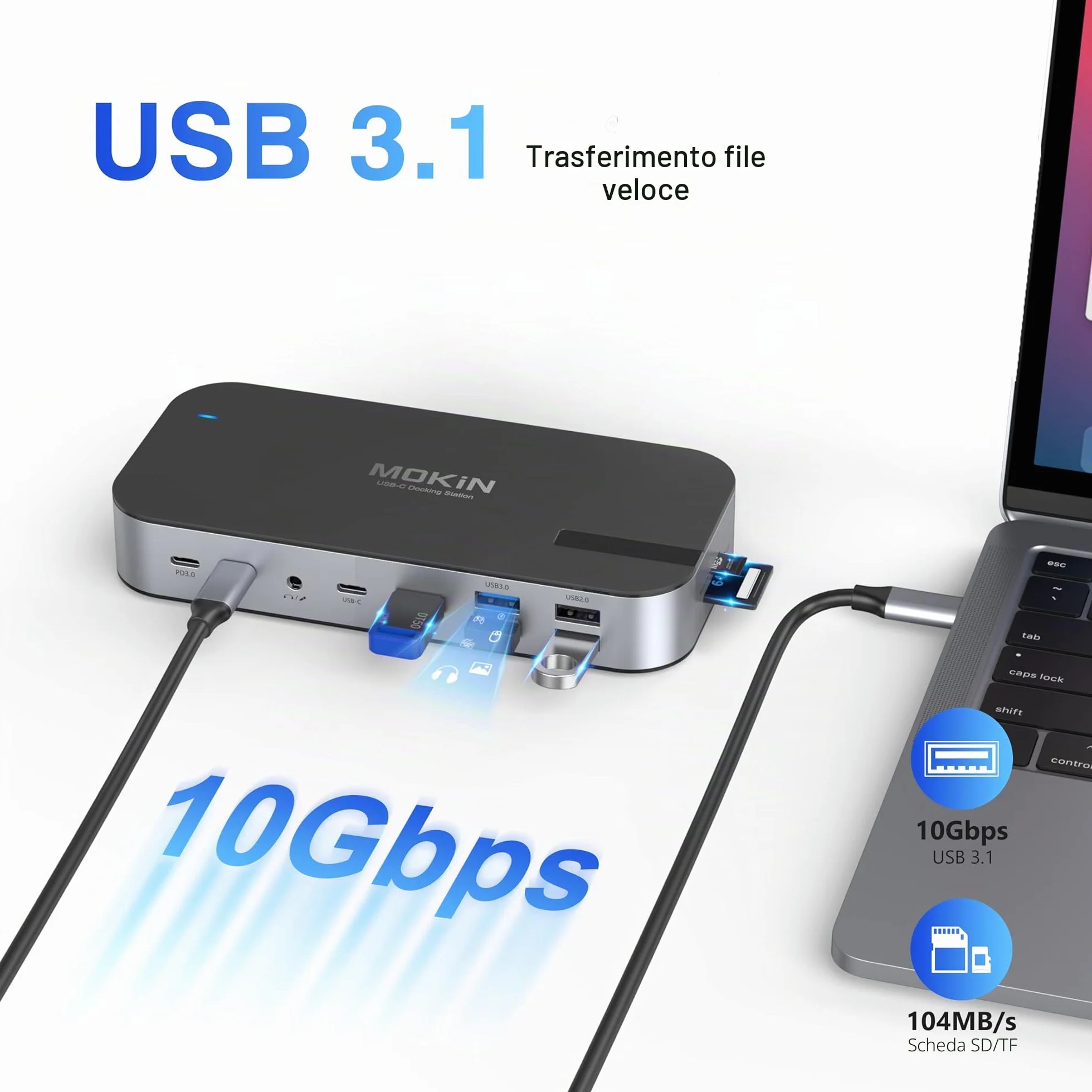 MOKiN Laptop Docking Station 2 HDMI USB C, 16 in 1 Dock con Dual Monitor Display con 4K 2 HDMI, DP, VGA, RJ45, SD/TF, 100W PD, Audio für Dell Surface HP Lenovo