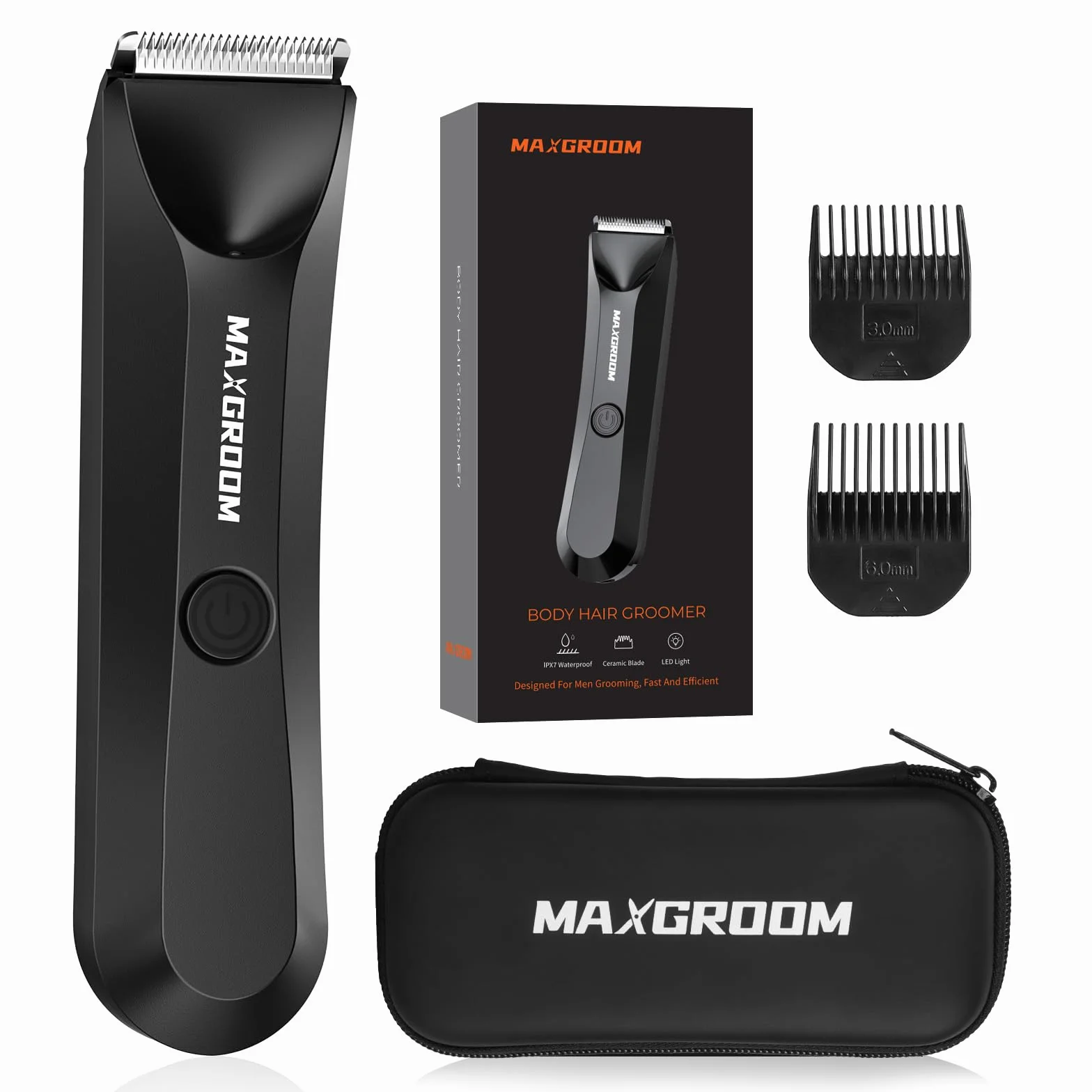 MAXGROOM Rasoio elettrico intimo da uomo ricaricabile per corpo e aree pubiche