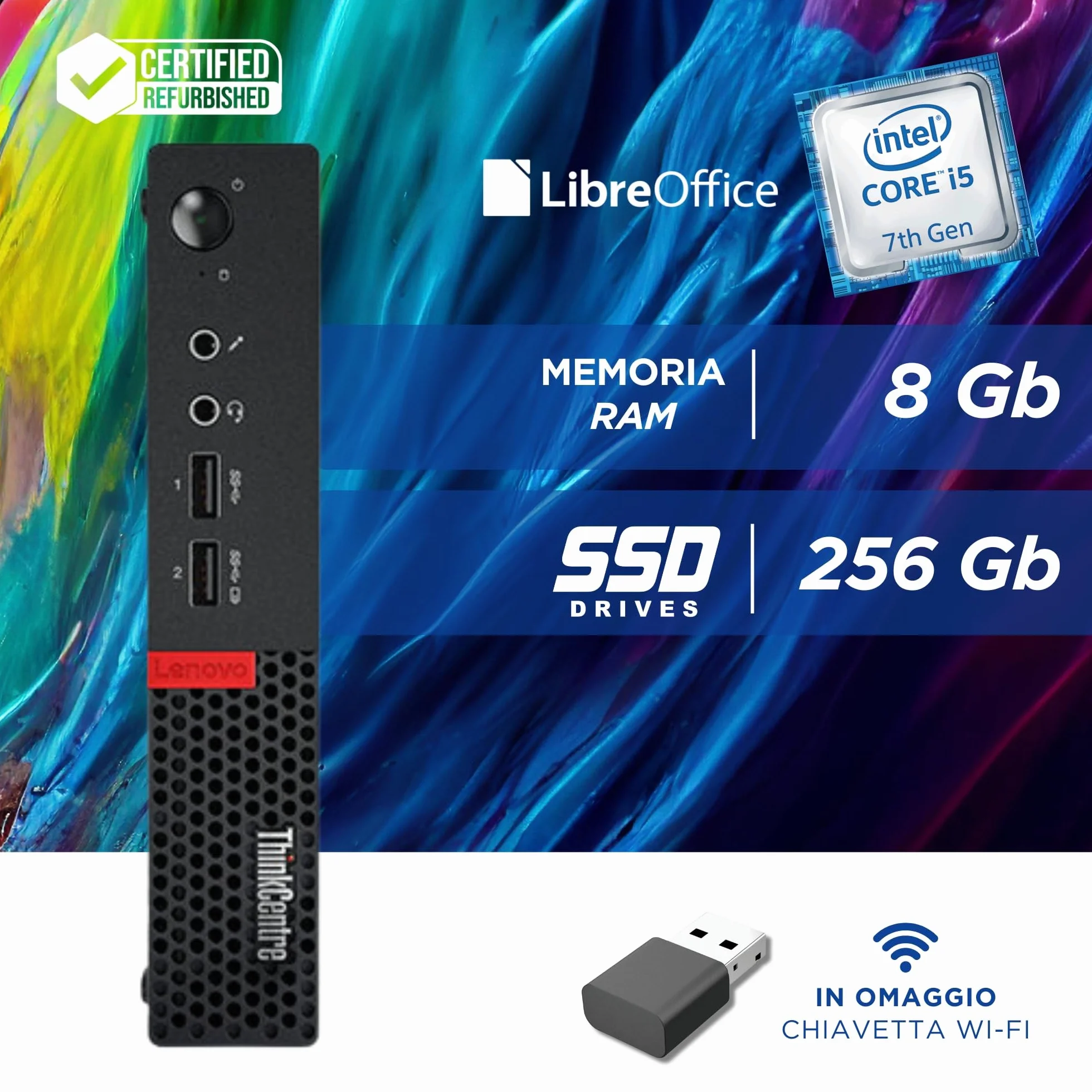 Lenovo ThinkCentre Mini PC Tiny Intel i7-4770Te 8GB RAM 256GB SSD Desktop Ricondizionato