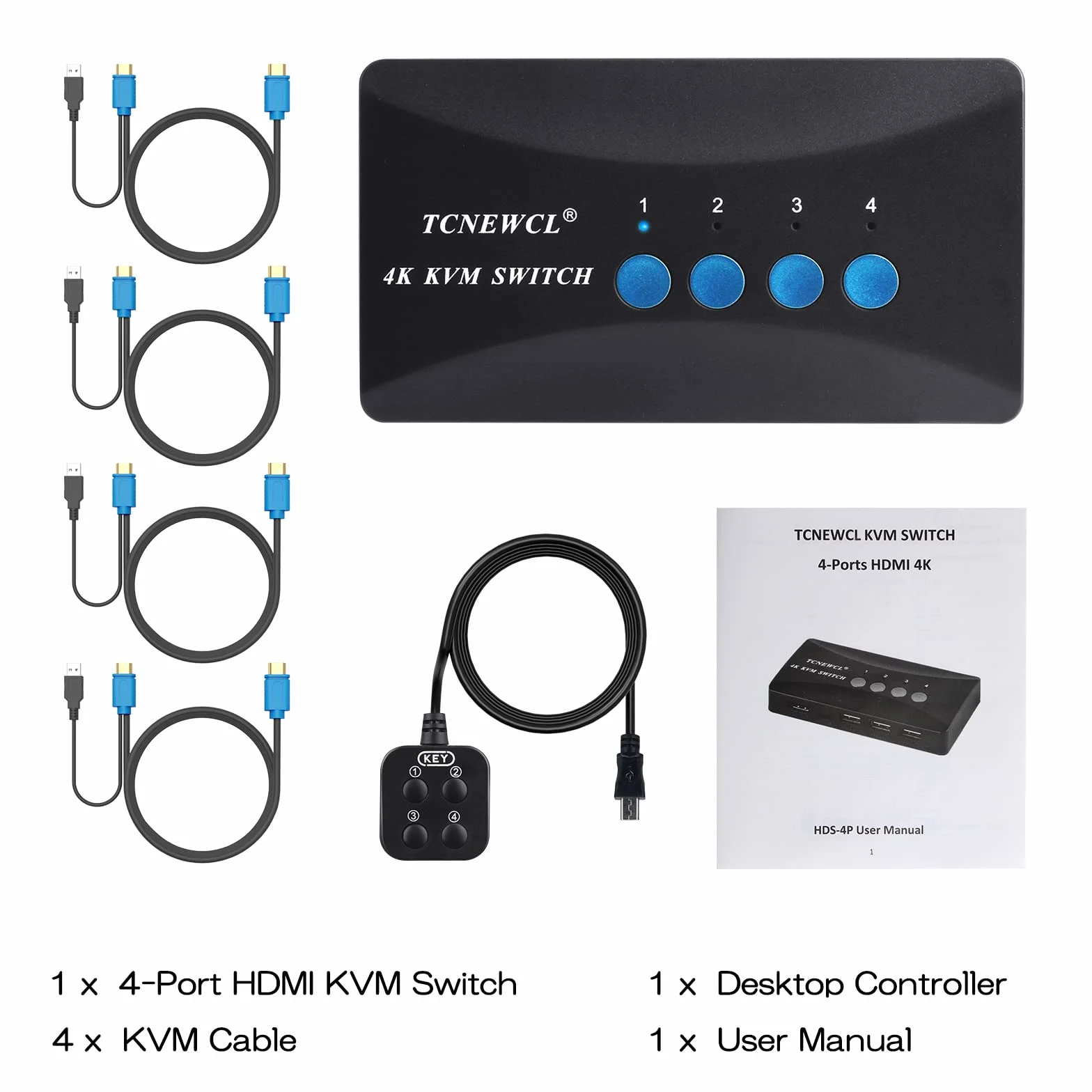 KVM Switch, HDMI e USB Commutatore con 4 Cavi KVM, per PC Monitor Tastiera Mouse Scanner Stampante