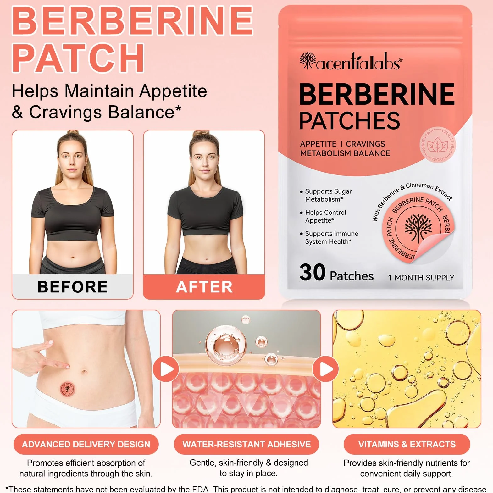 Patch Di Berberina Per L'Equilibrio Metabolico, 2 x 30Pcs Adesivi Per La Pelle