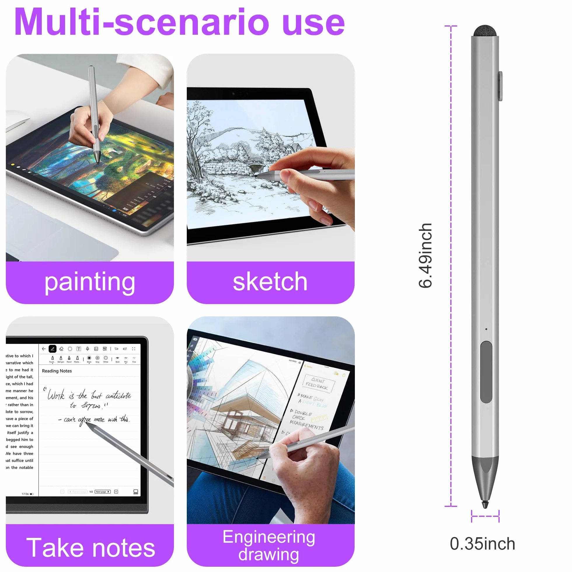 Penna Stylus per Surface Pro 11/10/9/8/7, Penna Ricaricabile con Palm Rejection e Aggancio Magnetico, 4096 Livelli di Pressione, per Surface Laptop 1 a 5, Go 3/2, Book, 3 Punte di Ricambio