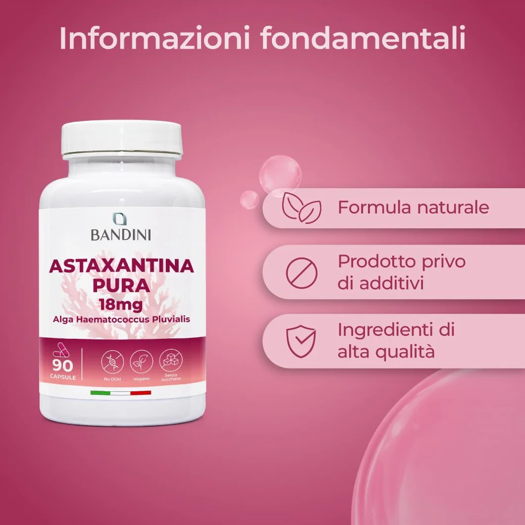 Bandini Astaxantina 18 mg 90 capsule antiossidante naturale alga Haematococcus Pluvialis