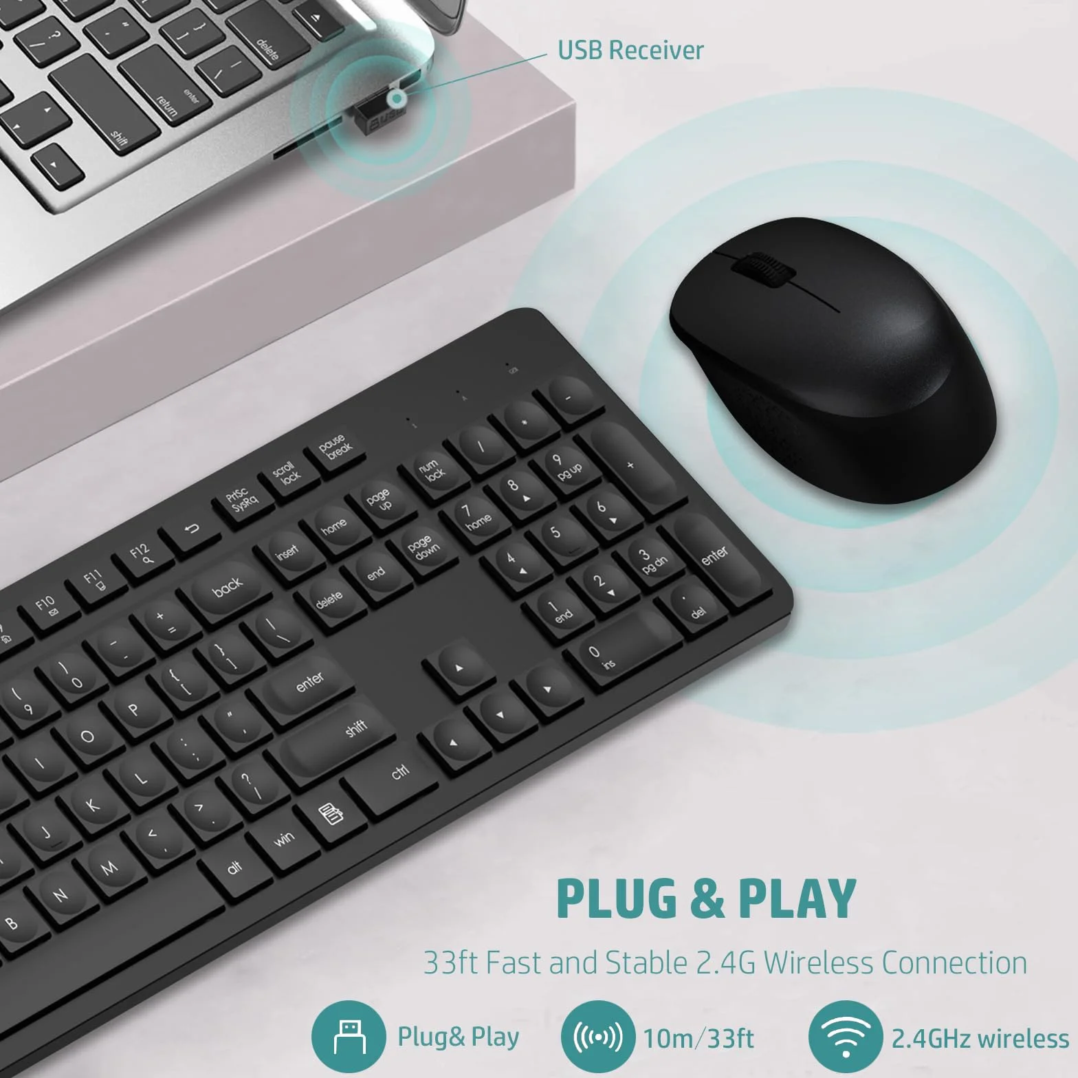 Set Wireless con Tastiera e Mouse K786 Nero