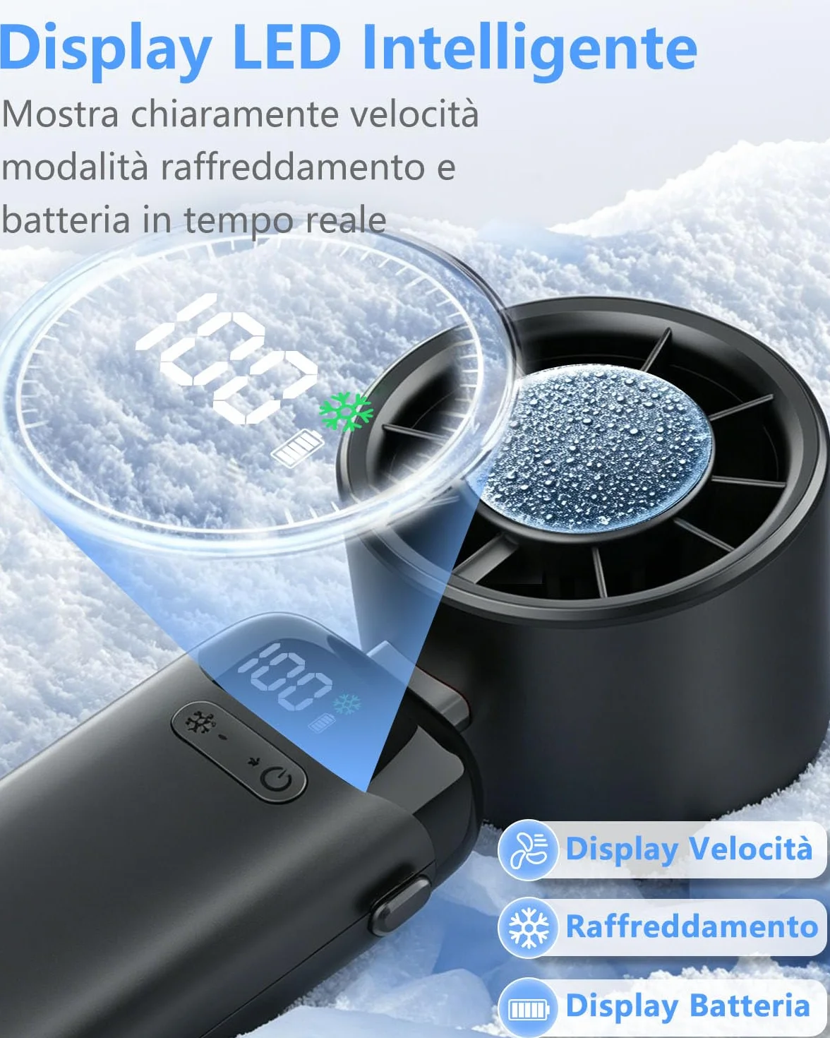 DDKJ Ventilatore Portatile Pieghevole con Piastra Rinfrescante, Ventilatore USB 4000mAh Turbo 1-199 Velocità, Autonomia 13 Ore, Display LED, Supporto Telefono per Cucina, Relax e Videochiamate a Casa