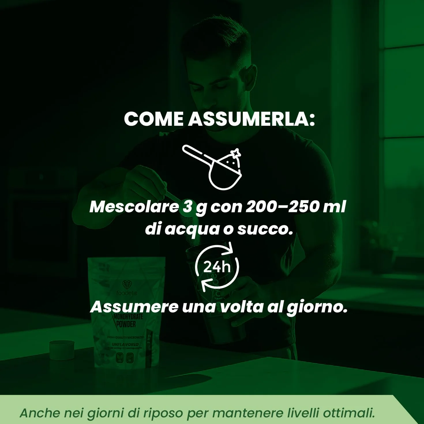 Foodelis Creatina Monoidrato Micronizzata in Polvere 1 kg – 100% Pura Senza Additivi