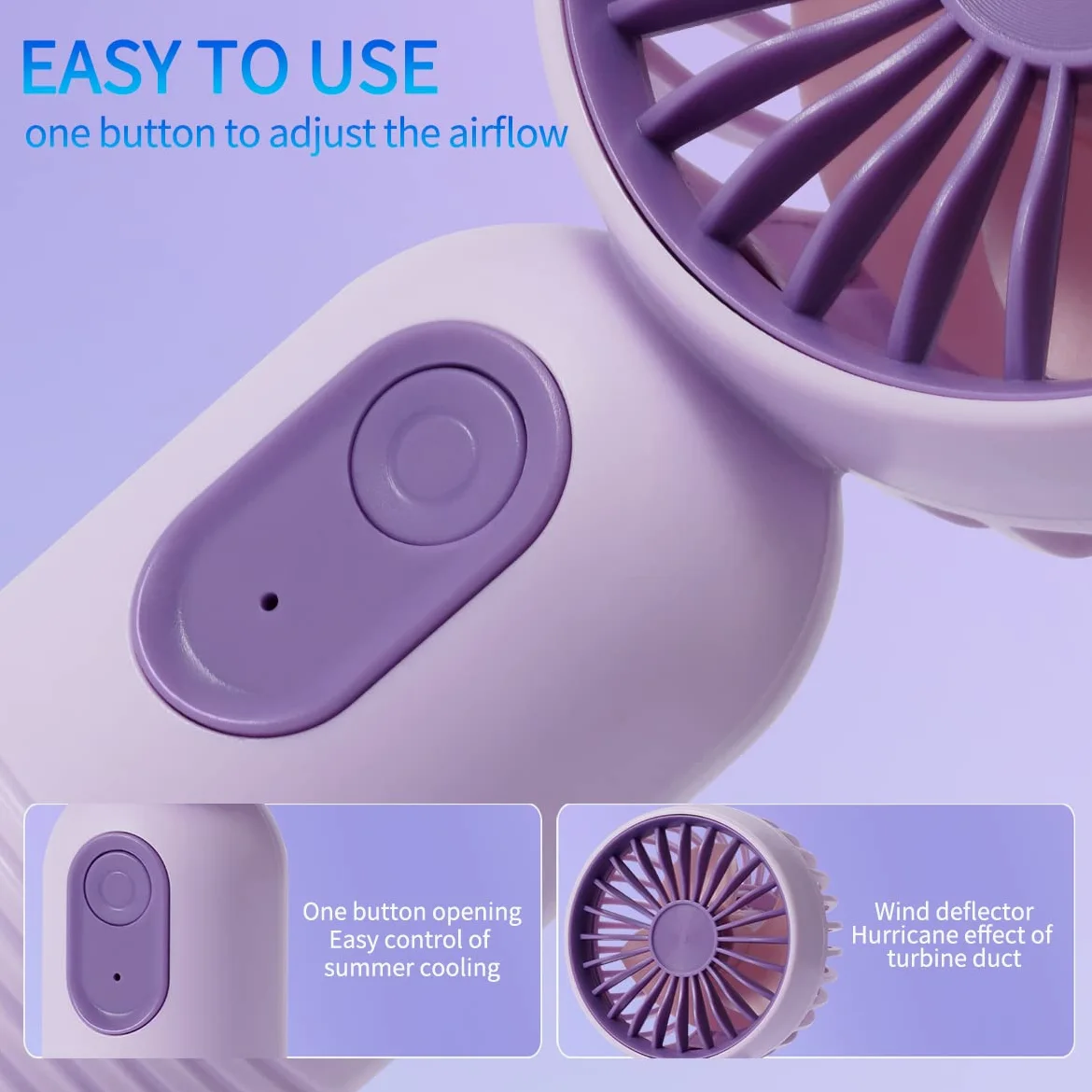JODNO Mini ventilatore portatile, grazioso ventilatore portatile a batteria, leggero, piccolo ventilatore personale (nero, 2 pezzi, bianco, rosa, blu, viola)