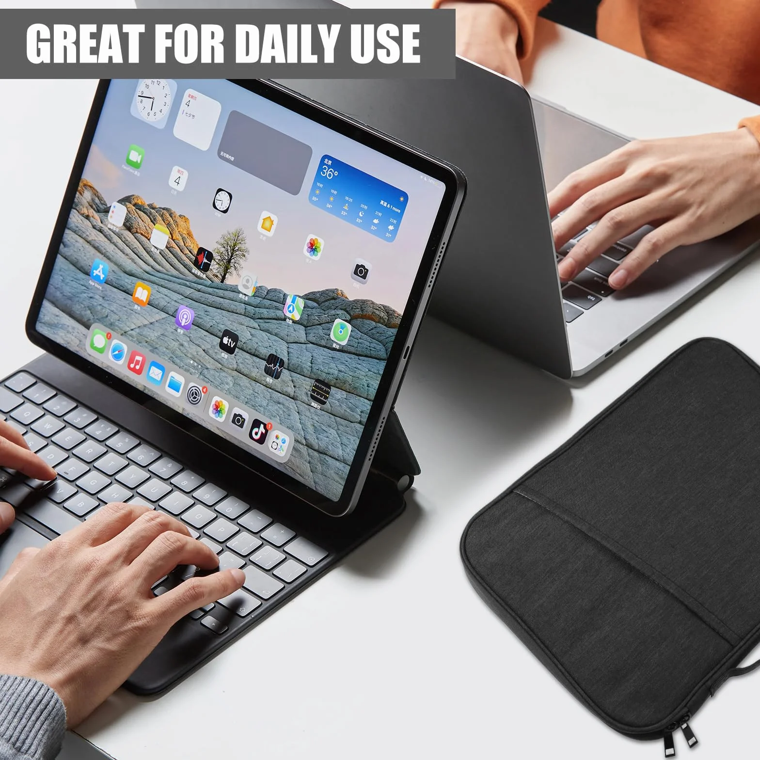 Custodia Tablet 13 Pollici con Tasche, Borsa Protettiva Compatibile iPad Pro 13" M4/Air 13" M2 2024, iPad Pro 12.9, Galaxy Tab S10+/S9 FE+, Surface Pro 12-13", Nero