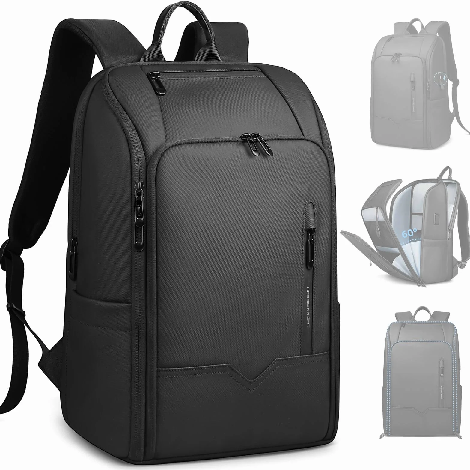 Zaino Uomo Elegante per Laptop da 16 pollici con Porta USB Bagaglio a Mano Zaino Porta pc Impermeabile Grande Capacità Antifurto per Business Lavoro Viaggi Università-Nero