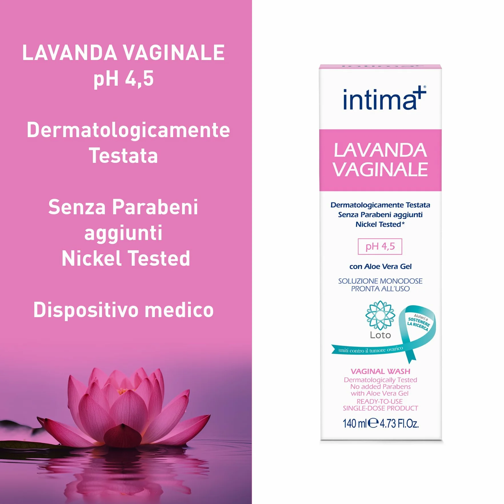 Intima+ I Lavanda Vaginale con Tea Tree Oil e Aloe Vera Gel, pH 4.5, Soluzione Monodose, 140ml