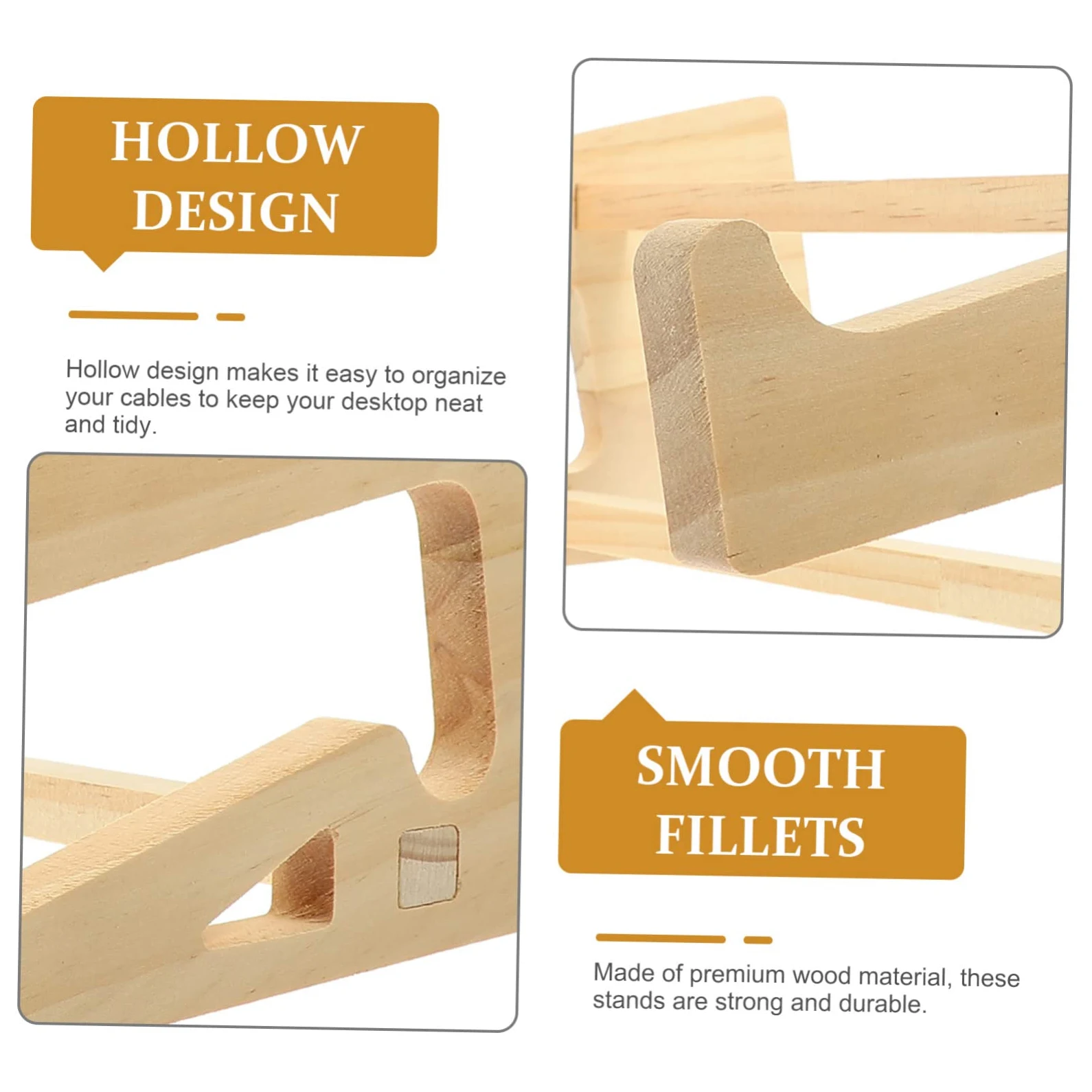 4 Pezzi Supporto per Laptop in Legno Massello Rialzato Ergonomico per Scrivania Stand Portatile Antiscivolo per Notebook e Tastiera Design Salvaspazio per e Casa