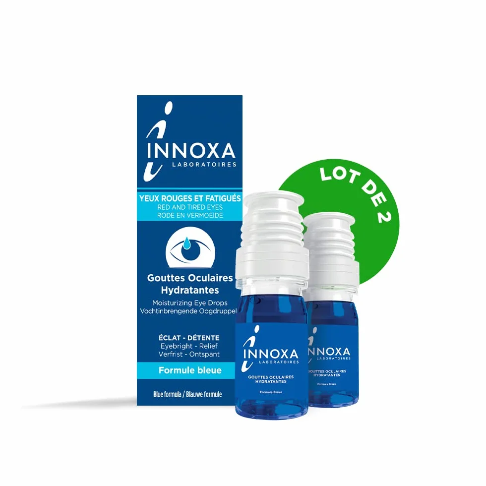 INNOXA Gocce oculari formula blu Sbianca occhi rossi Idrata Rinfresca occhi secchi stanchi Sterile senza conservanti Pack 2x10ml
