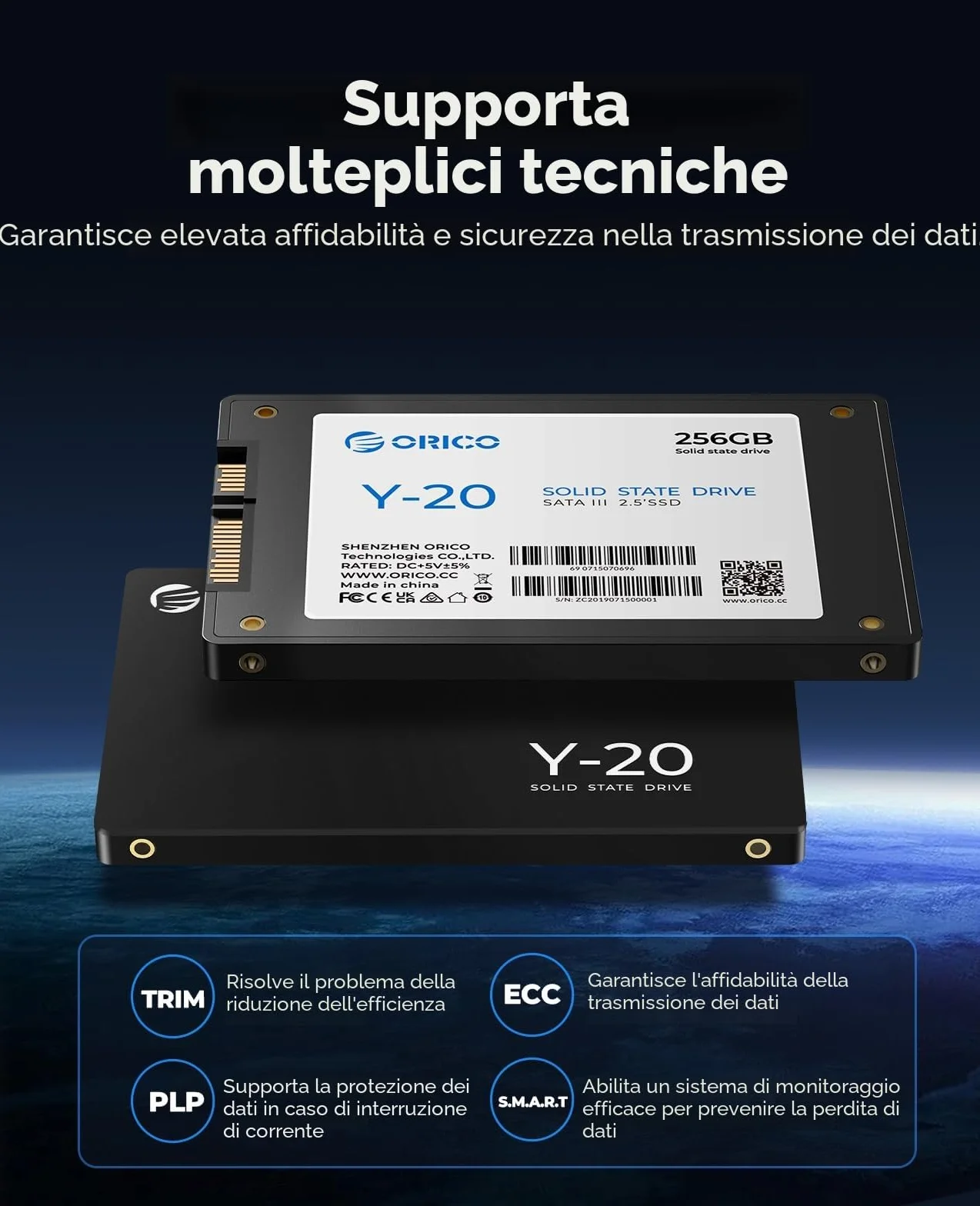 ORICO 128G SSD SATA III 6Gbps 2.5" Interno SSD, Fino a 500 MB/s Velocità di Lettura, Unità a Stato Solido Interne Compatibile con Laptop e Desktop PC - Y20