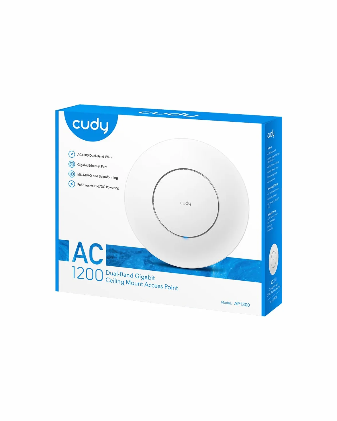 Cudy AP1300 Punto Di Accesso Wireless Gigabit AC1200, Soluzione WiFi Aziendale, Supporto Mesh, Beamforming, MU-MIMO, Alimentazione POE o CC (alimentatore e cavo di rete non inclusi nella confezione)