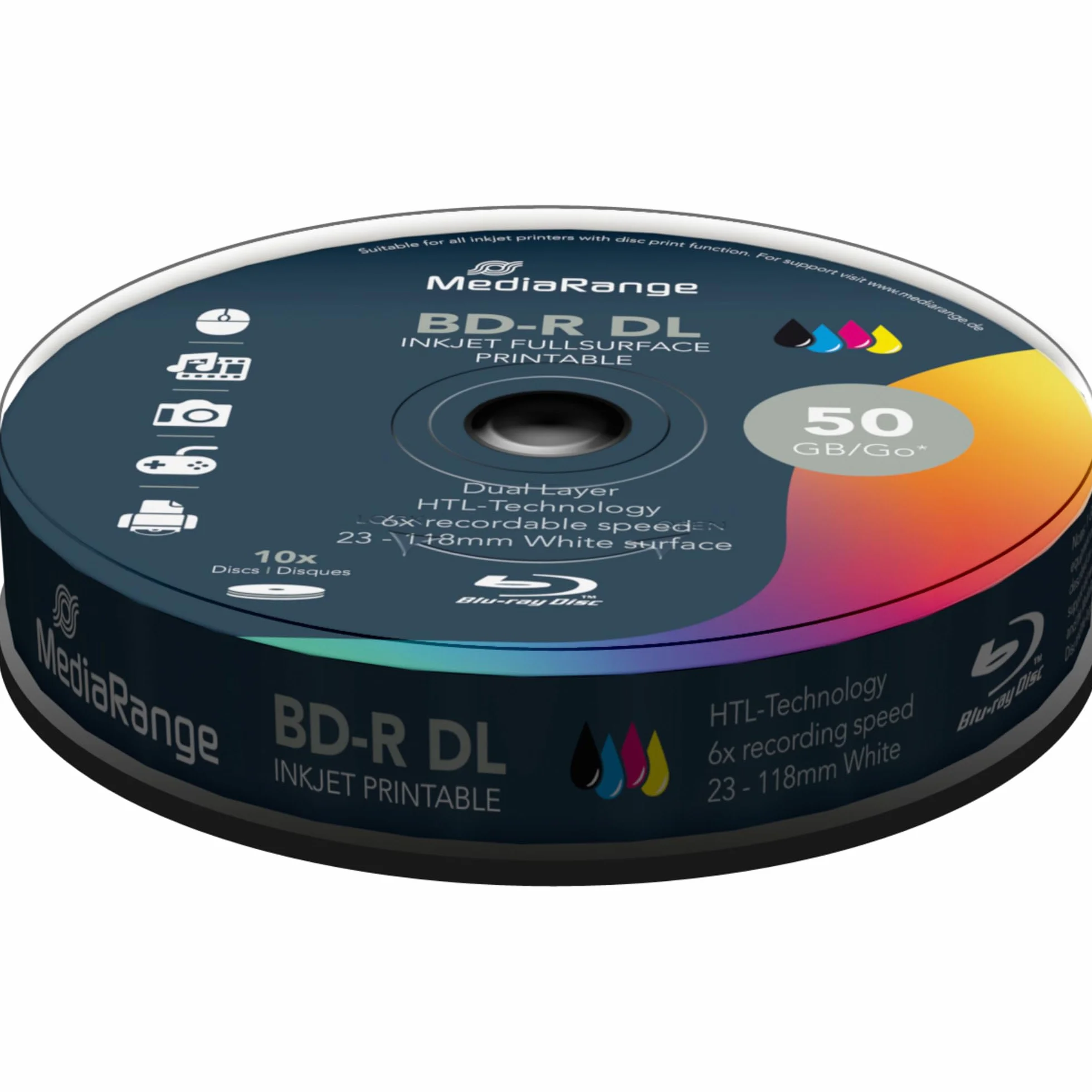 10 BLU-RAY - Mediarange BD-R DL 50 Gb, velocità 6x, stampabile full printable
