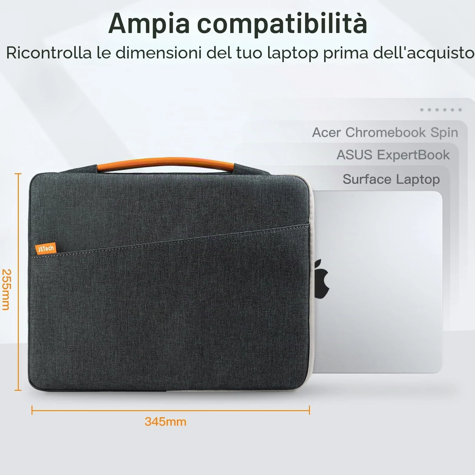 JETech Custodia Laptop per MacBook Neo (A18 Pro), 13-14 Pollici MacBook Air/Pro (M1-M5, 2020-2026), Custodia Borsa con Maniglia e Tasca Portatili (Grigio Scuro)