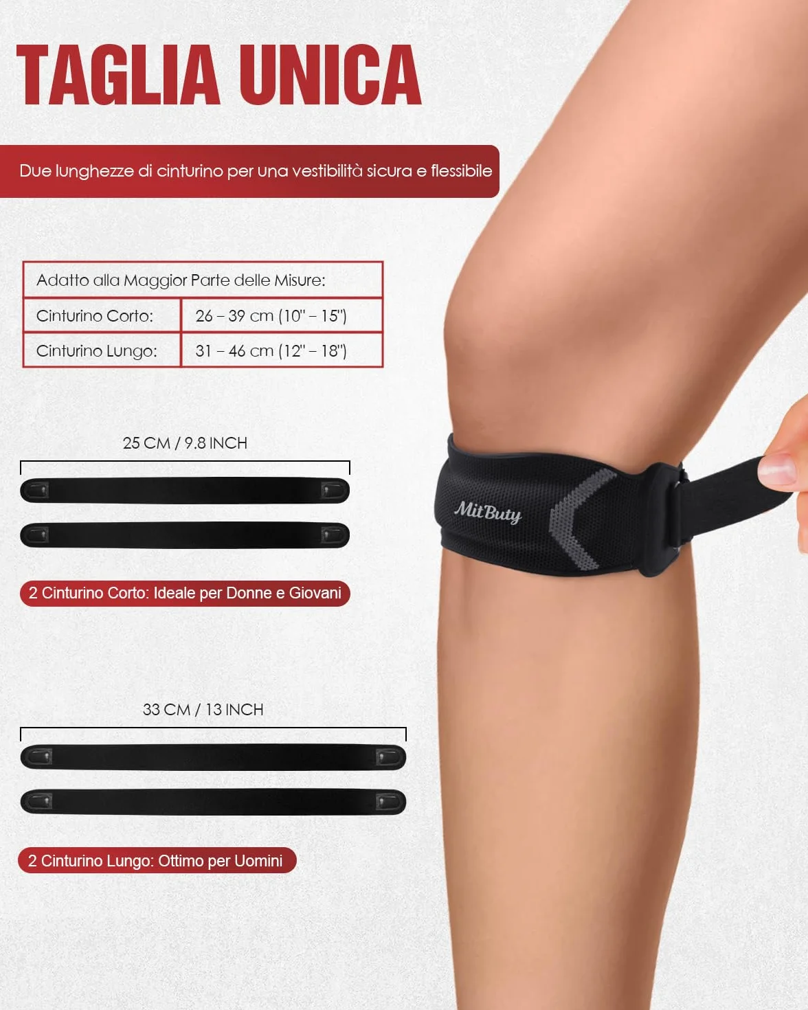 Tutore Tendine Rotuleo con Cuscinetto in Silicone (Set da 2) – Ginocchiera Ortopedica Regolabile per Corsa