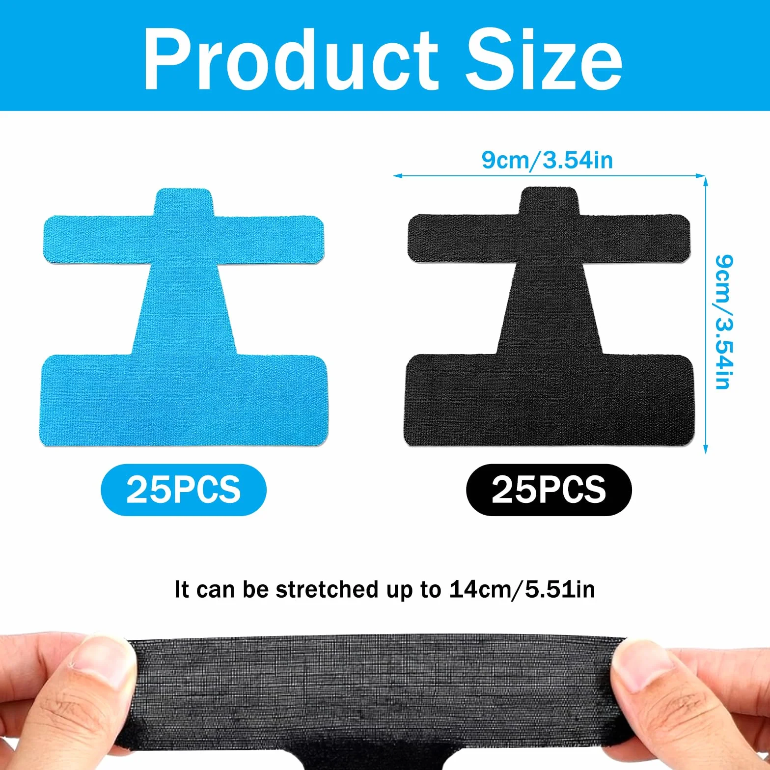 Kinesiotape per Alluce Valgo, Pretagliato Nastro Kinesiologico in Cotone, Impermeabile Traspirante, Nero+Blu, 50 Pezzi