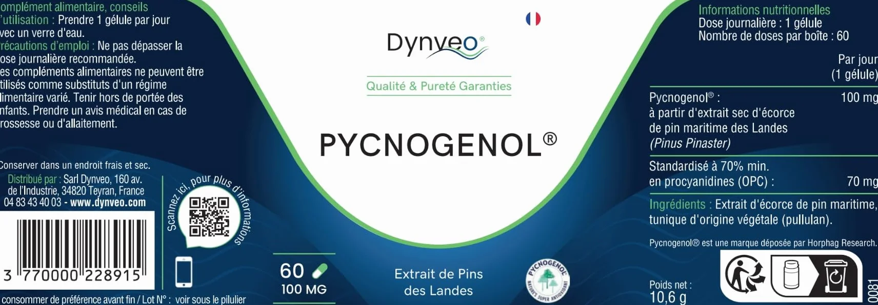 Dynveo Pycnogenol 100 mg 60 capsule Antiossidante Cellulare Pino Marittimo OPC