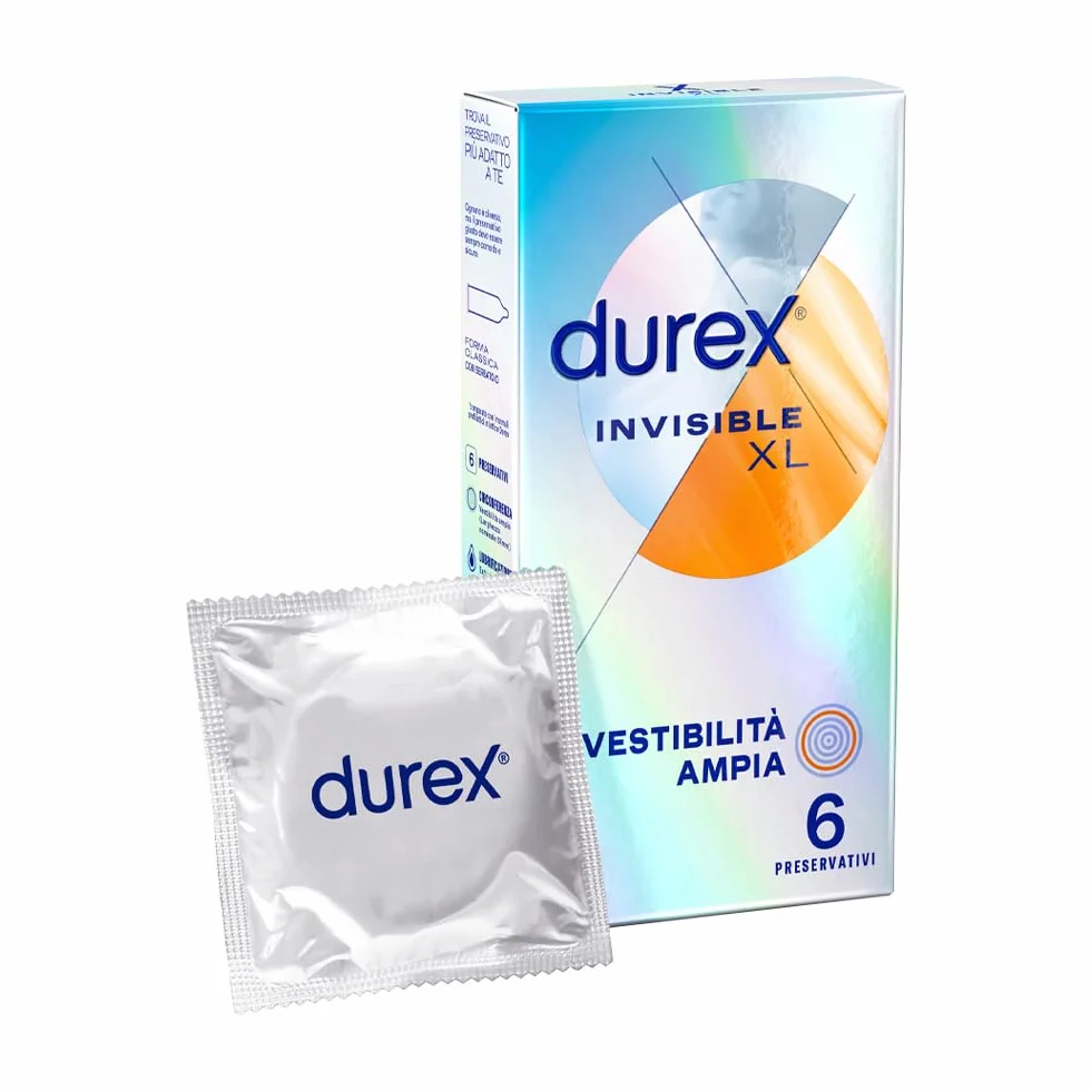 Durex Invisible Preservativi Ultrasottili ad Alta Sensibilità XL, 6 Profilattici