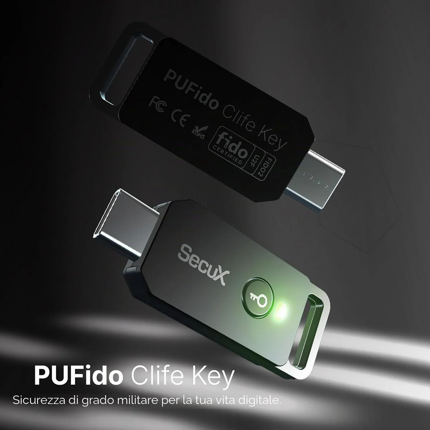 SecuX PUFido - Chiave di sicurezza USB-C con tecnologia PUF. Certificato FIDO2/U2F per l'accesso senza password o 2FA su Google, Microsoft e Facebook.