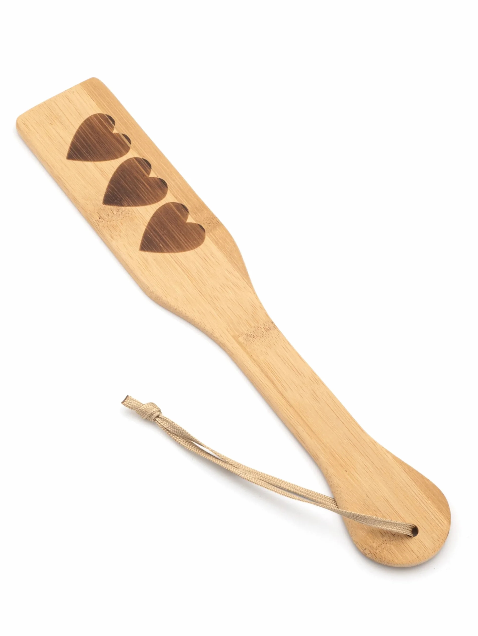 BONDAGERIE Paletta Paddle in bambù rigida con cuori per coppia femdom