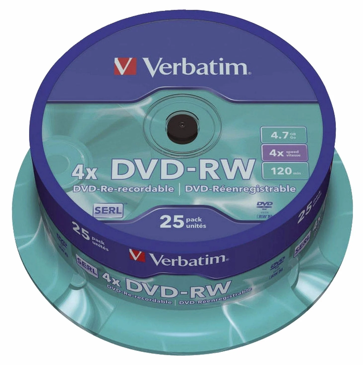 Verbatim - Mandrino per DVD-RW, riscrivibile, 4,7 GB, 120 min, 4 x (25 pezzi), confezione da 25